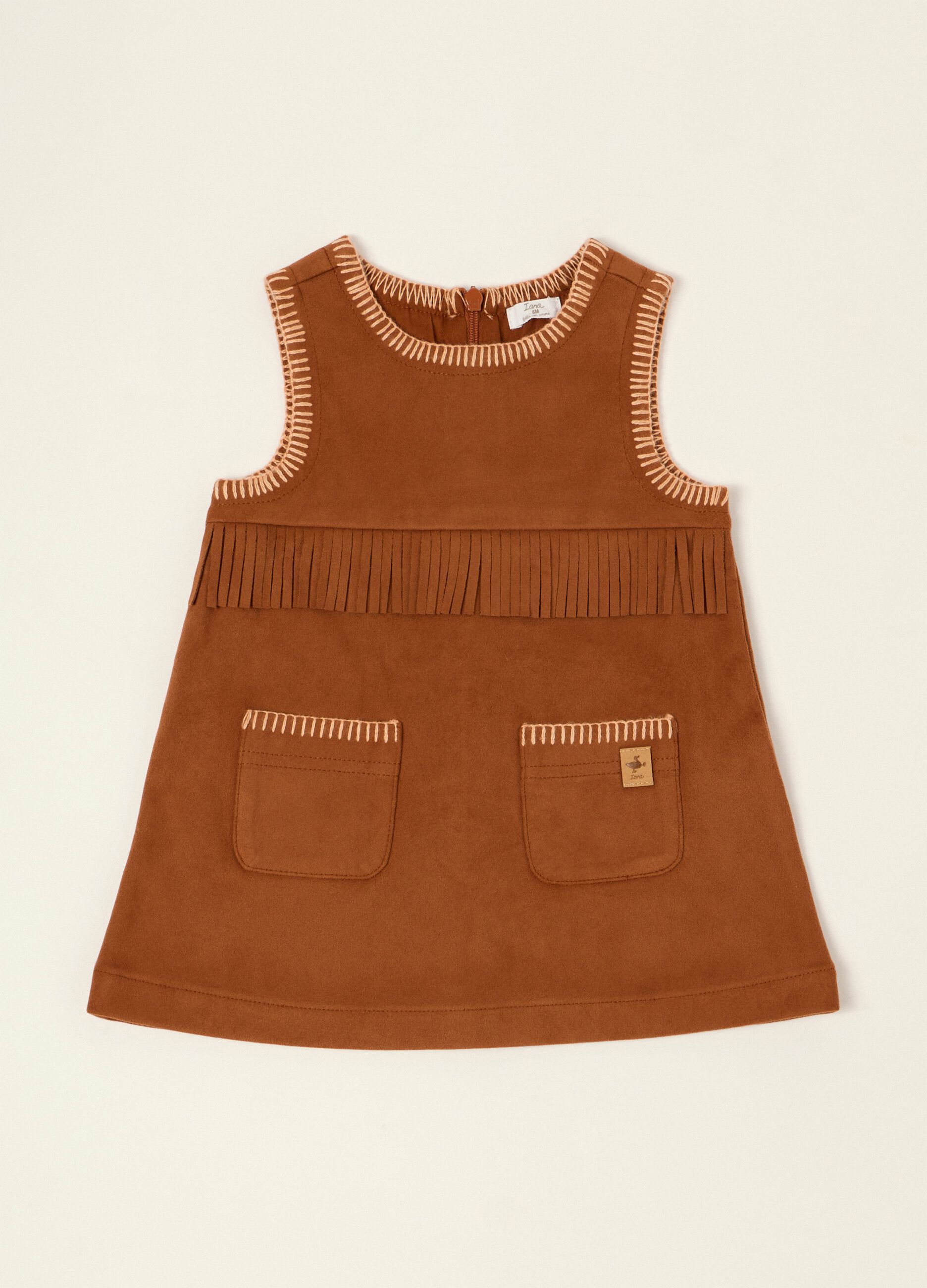 Baby girls&rsquo; brown stretch dress with fringe detailing