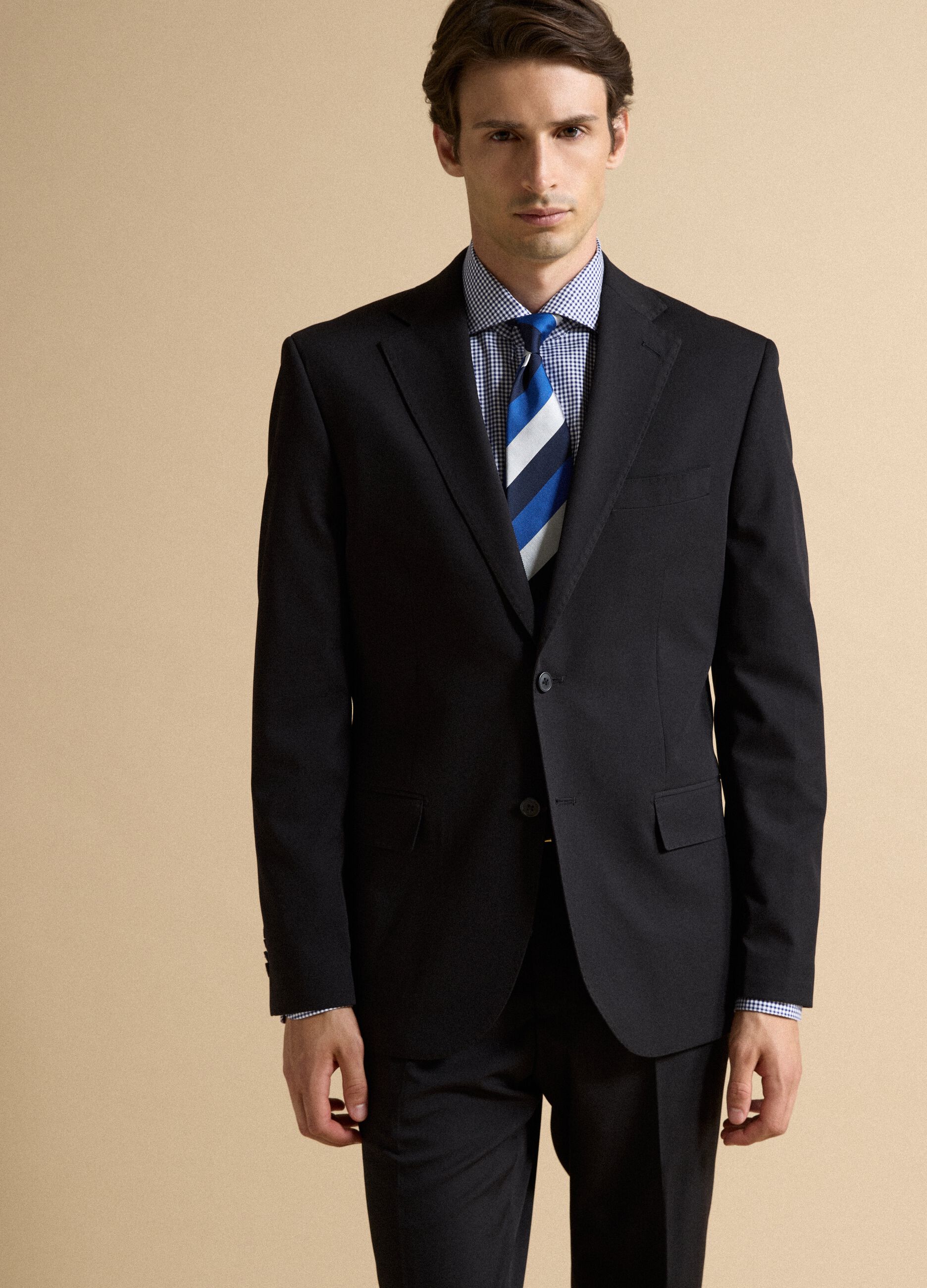 Black stretch viscose blazer with classic lapels