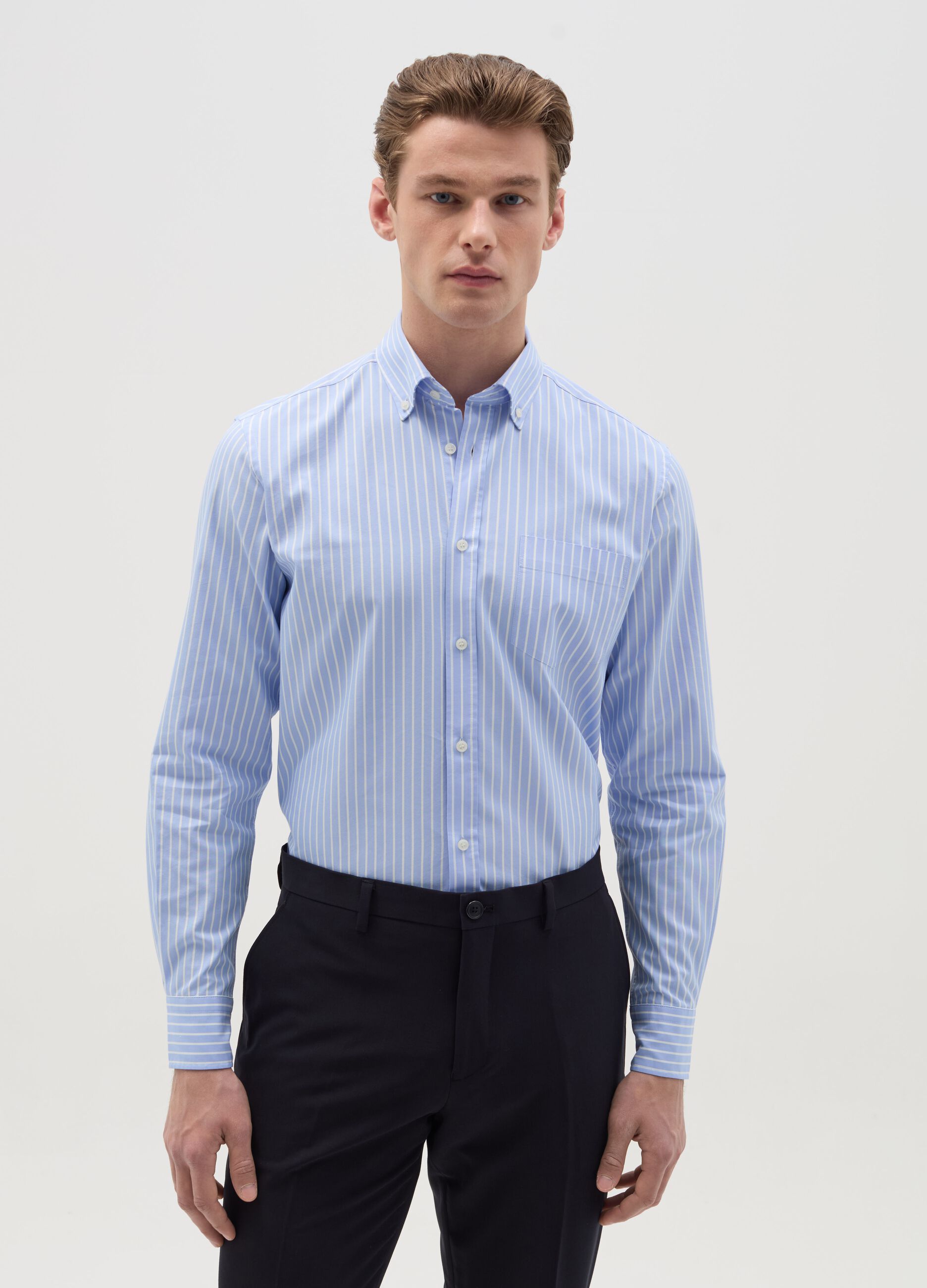 Easy-iron button-down shirt with stripes