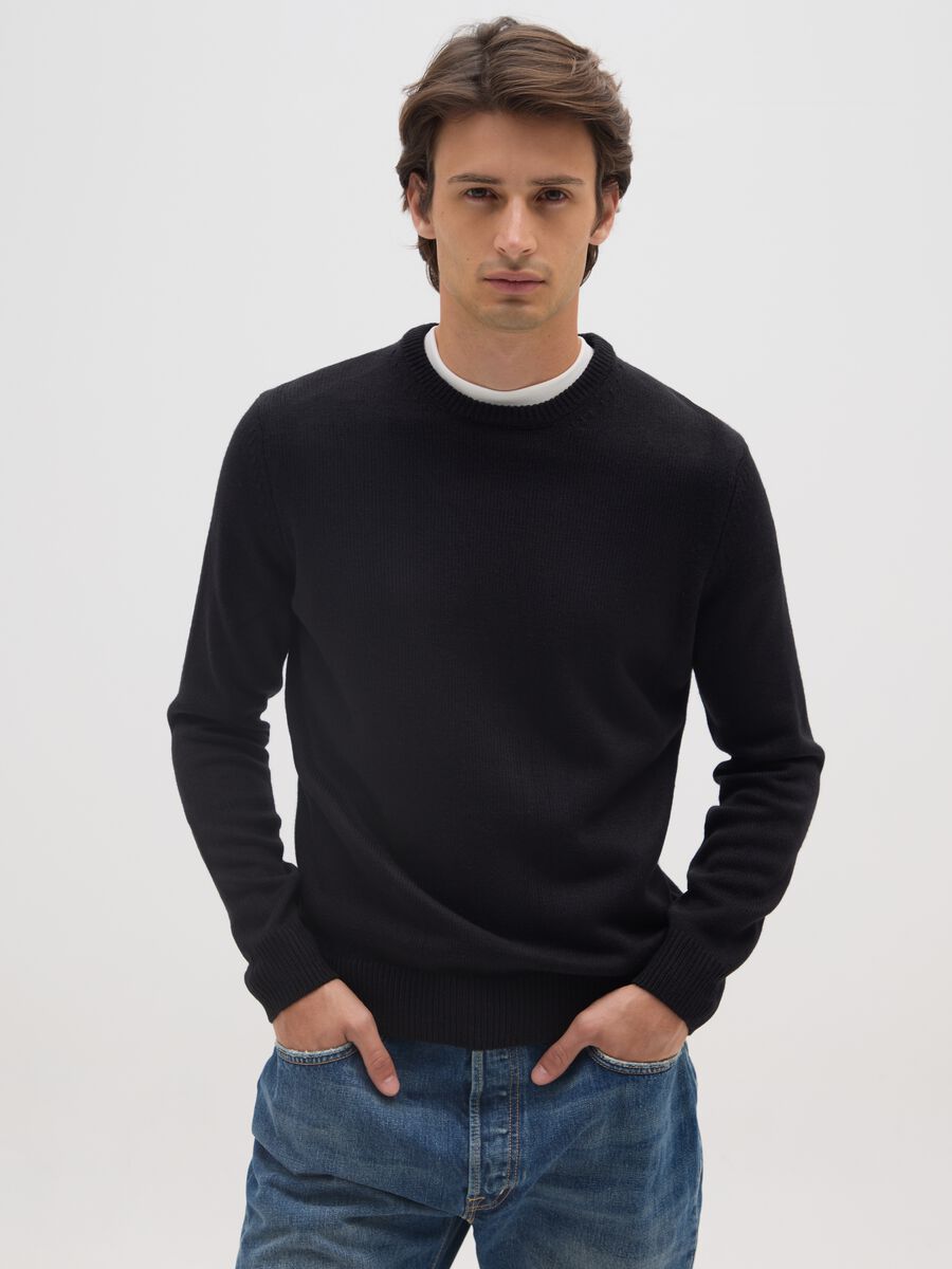 Black Crew Neck Sweater Regular Fit_0