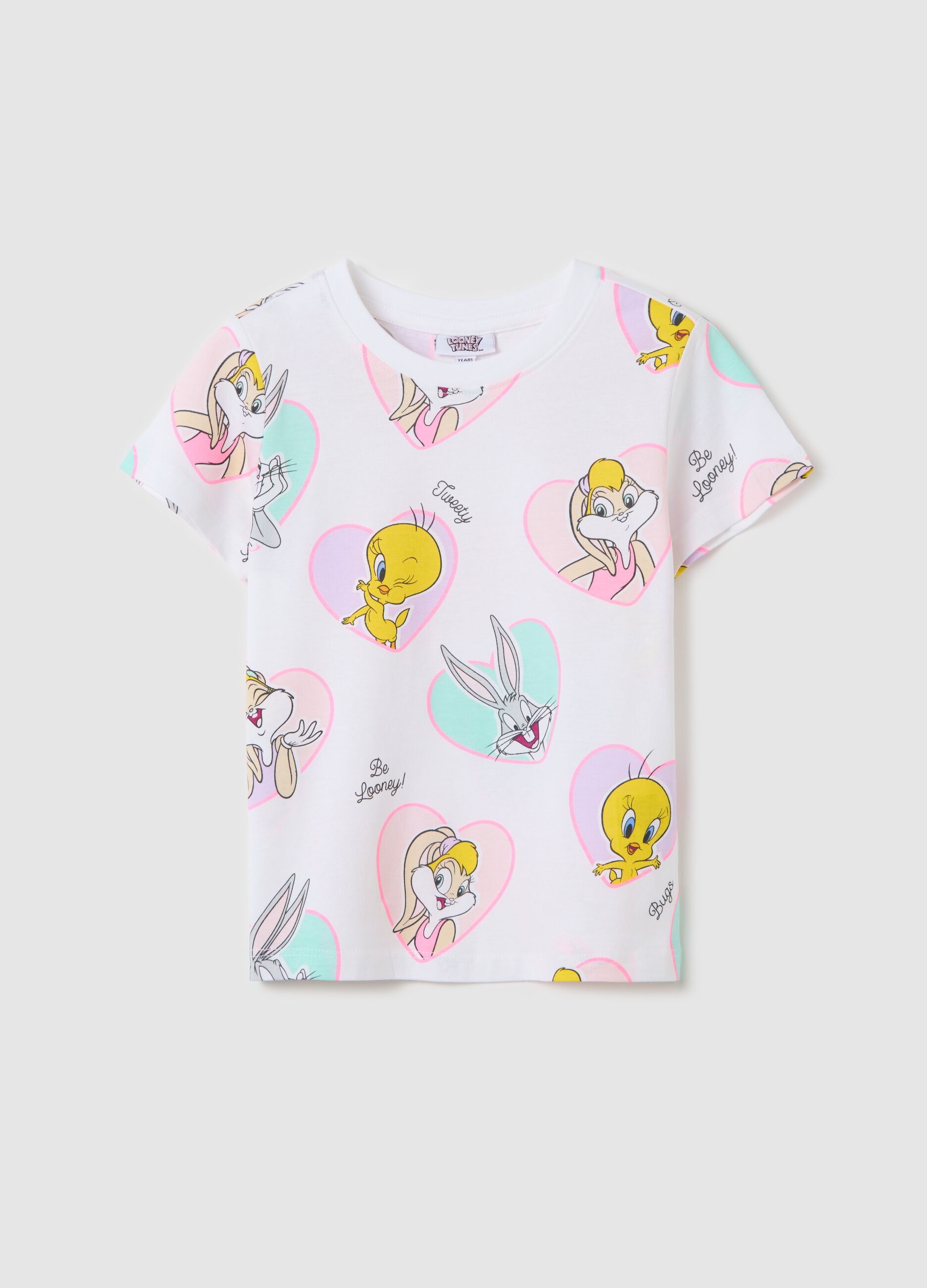 White T-shirt with Tweetie Pie and Lola Bunny print