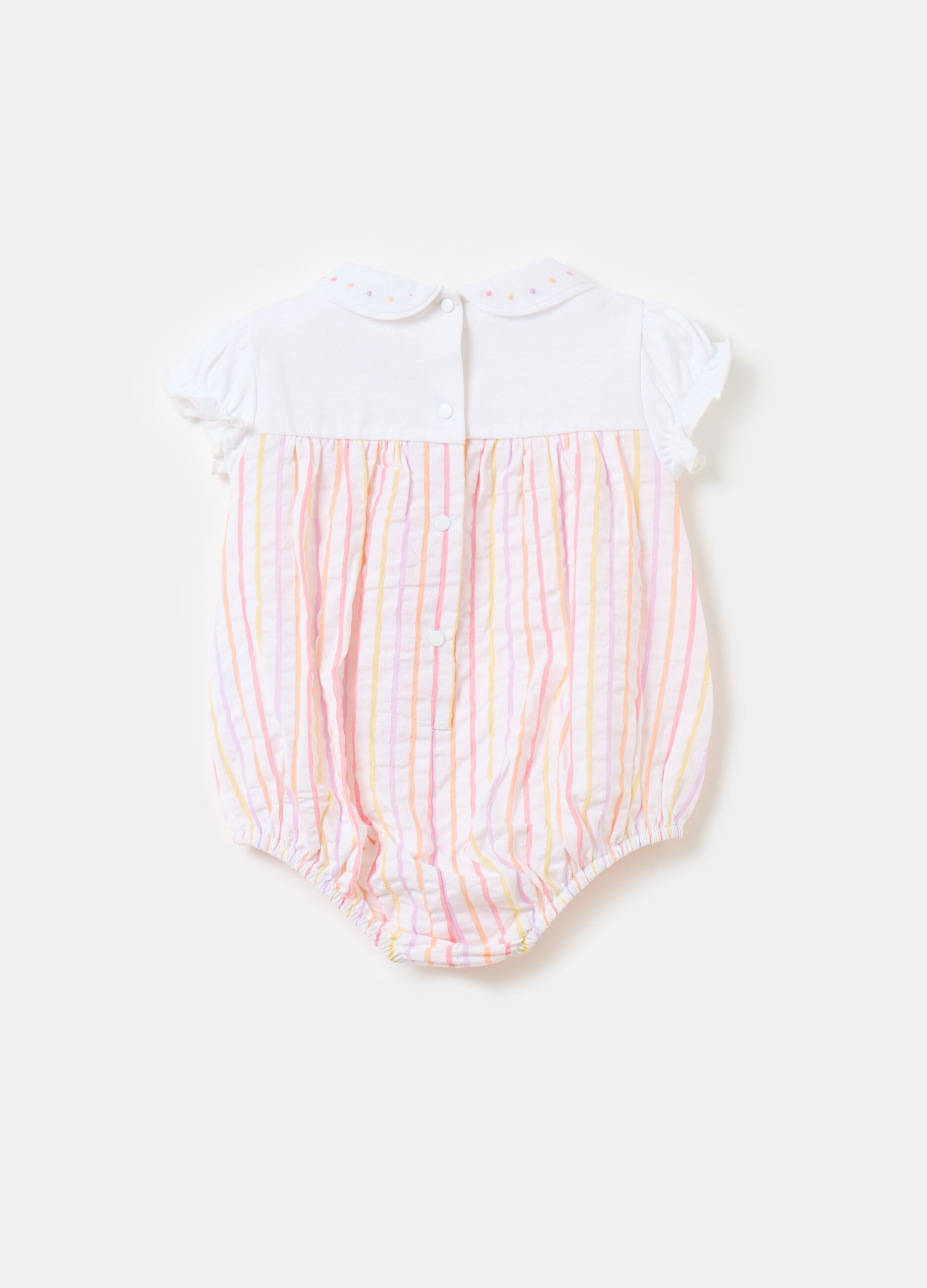 Cotton romper suit with striped pattern