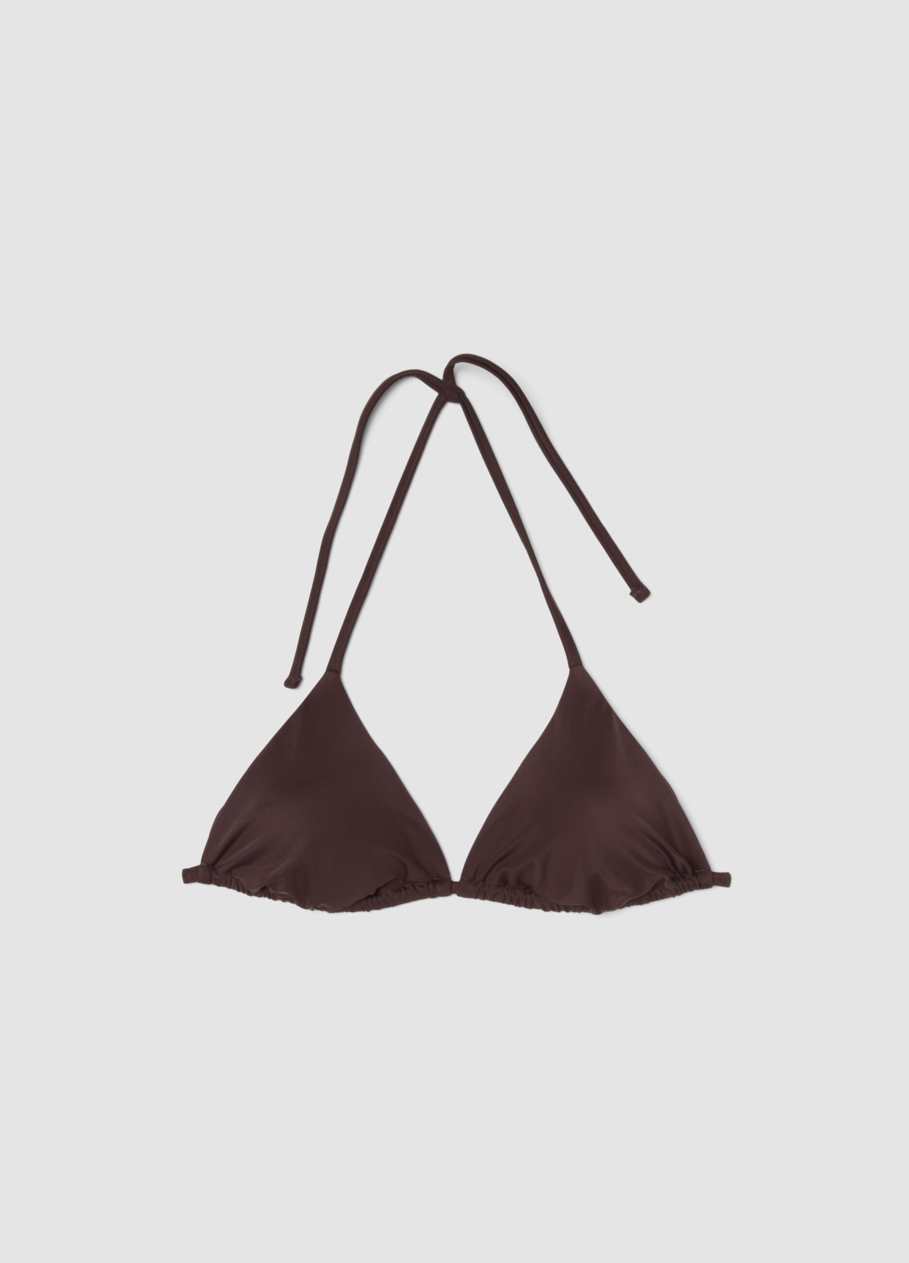Brown triangle bikini top in stretch fabric