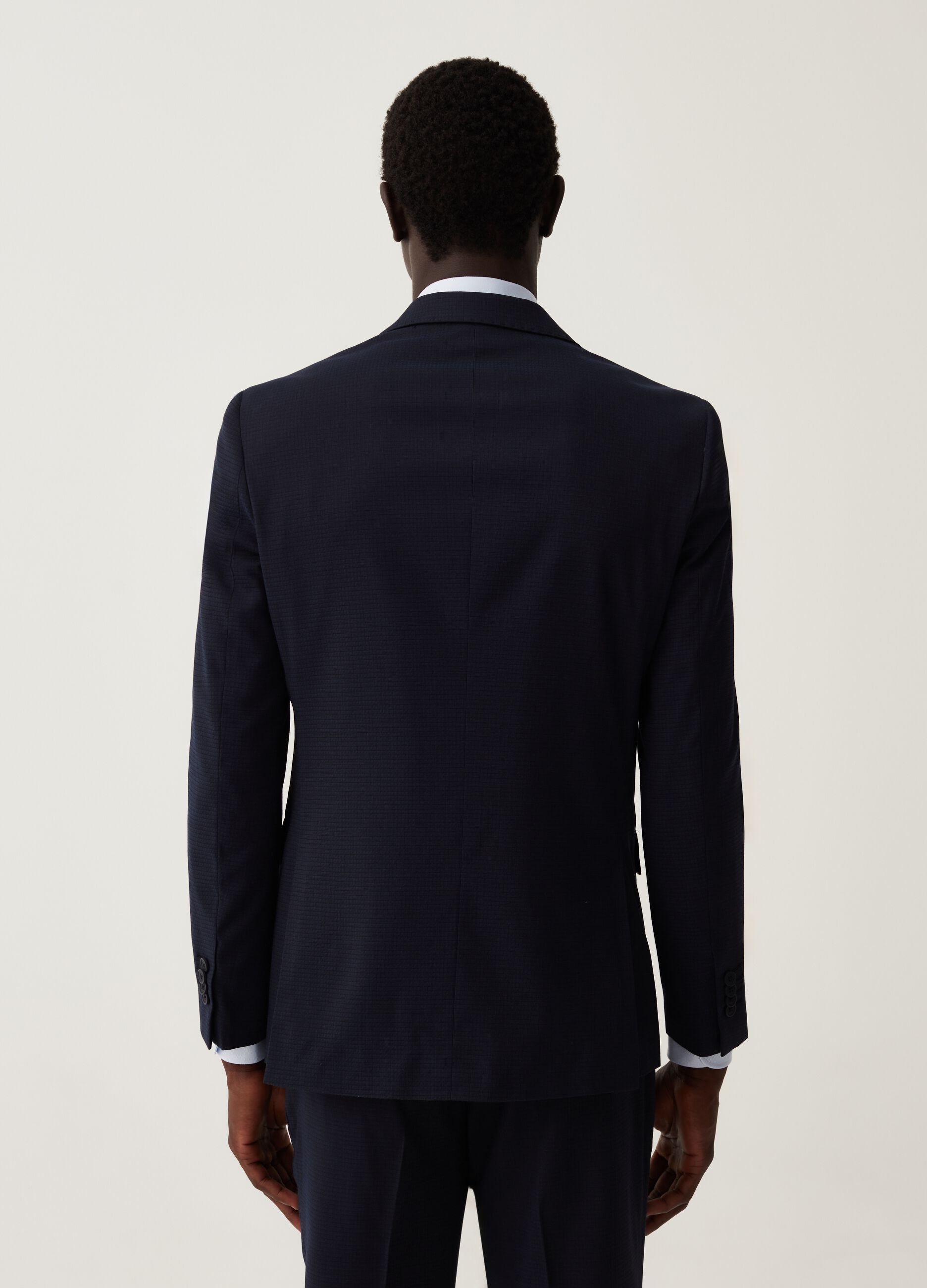 Blazer slim fit micro trama a quadri blu navy_2