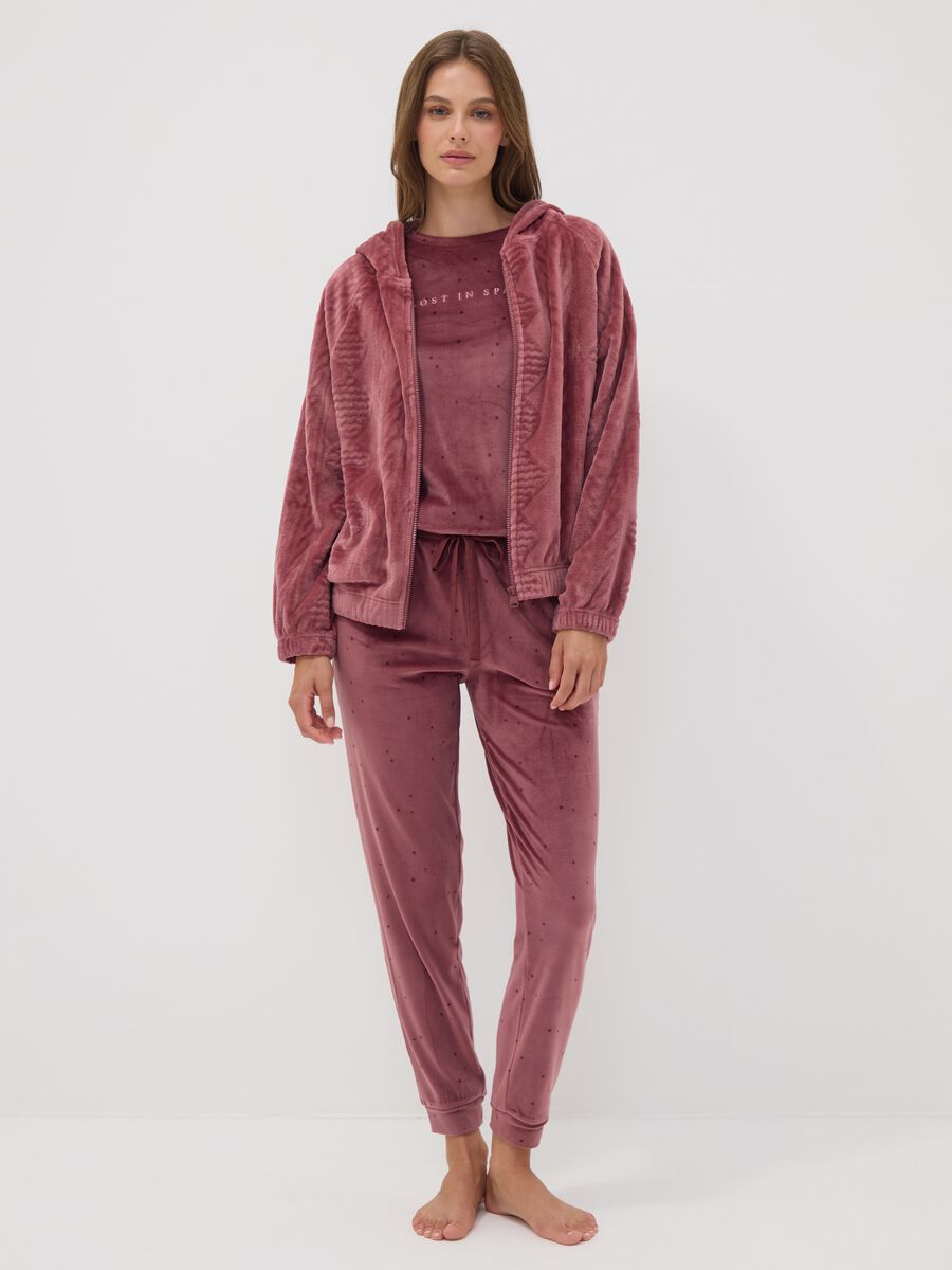 Pink zip-up hooded homewear sweatshirt_0