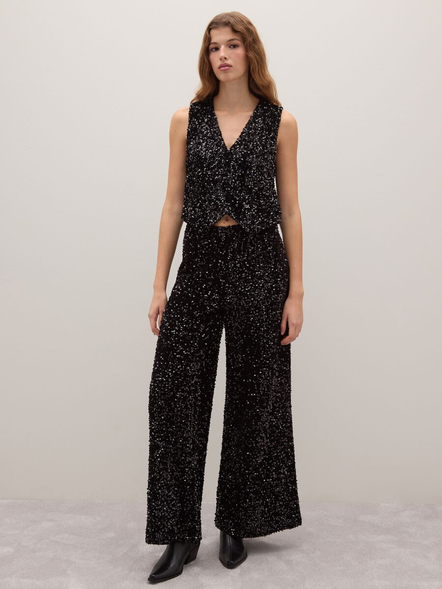 Black regular fit waistcoat with sequins_2