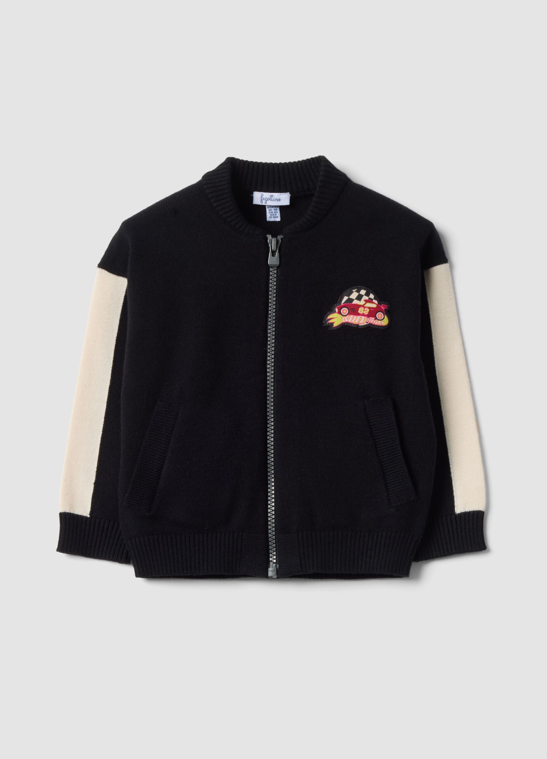 Cardigan nero in misto viscosa con zip e macchinina