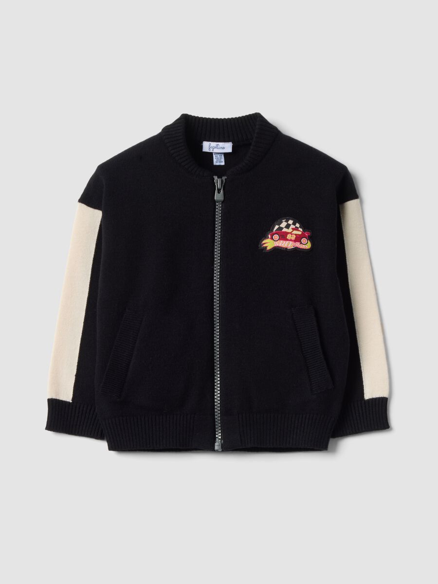 Cardigan nero in misto viscosa con zip e macchinina_0