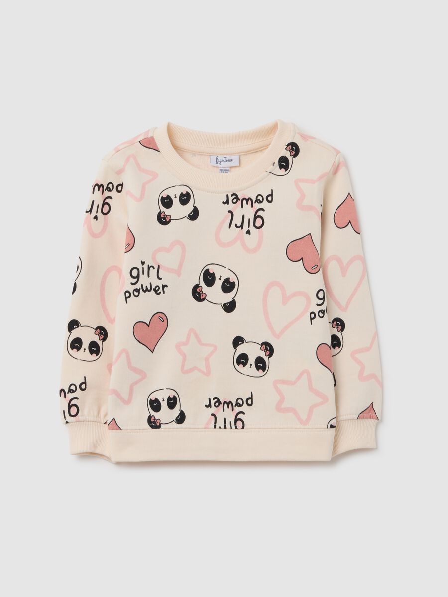 Felpa da bambina in puro cotone beige regular fit con stampa_0