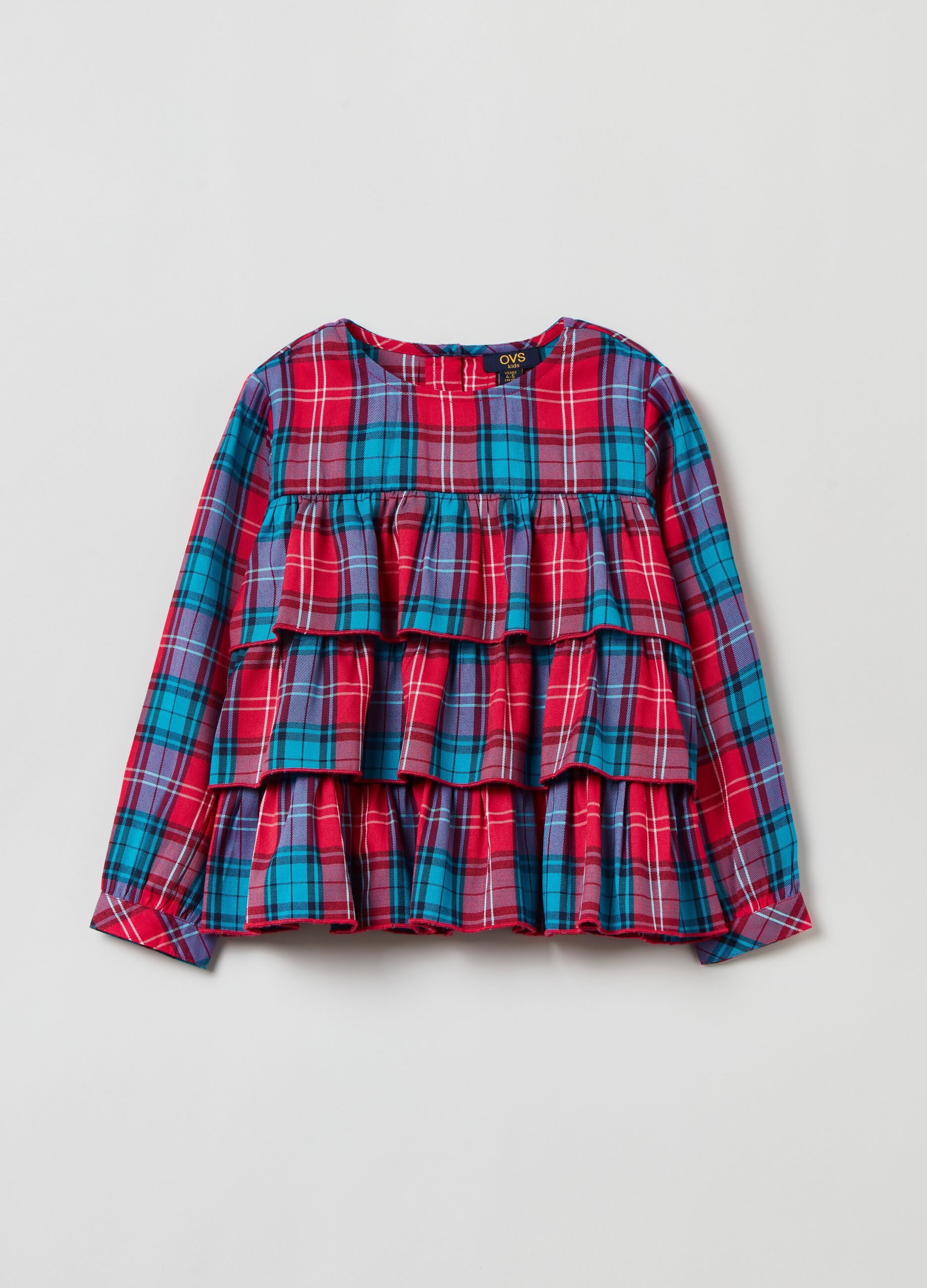 Blusa in fantasia check con balze
