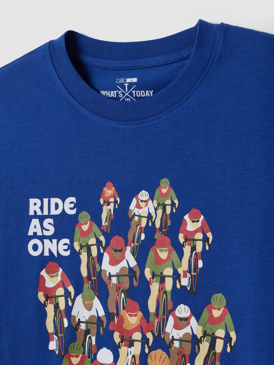 Blue pure cotton T-shirt with print, regular fit_5