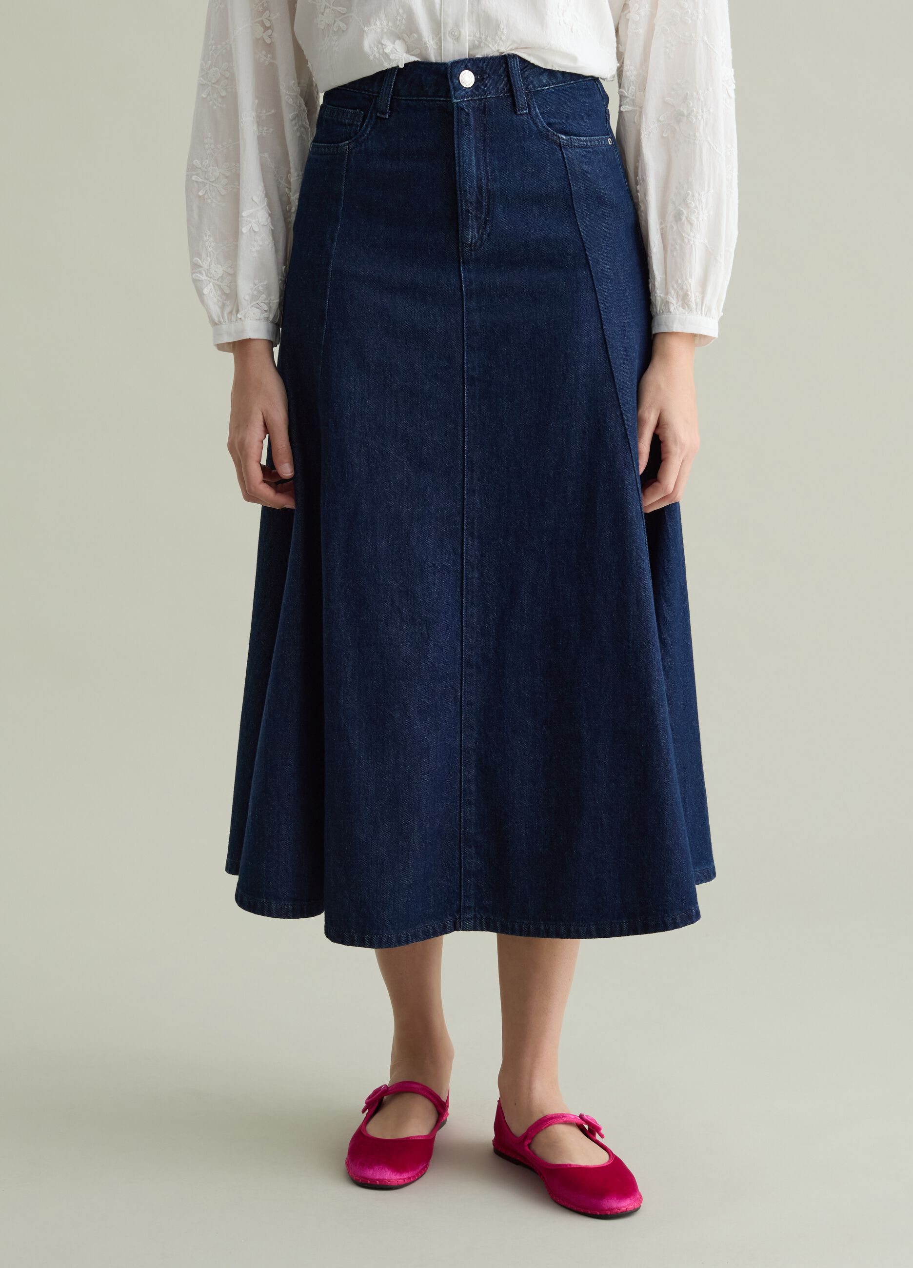 Gonna lunga a ruota in denim