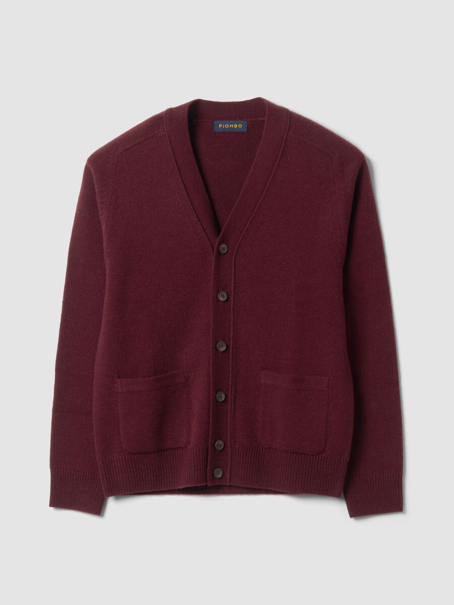 Cardigan rosso in misto lana con scollo profondo a V_4