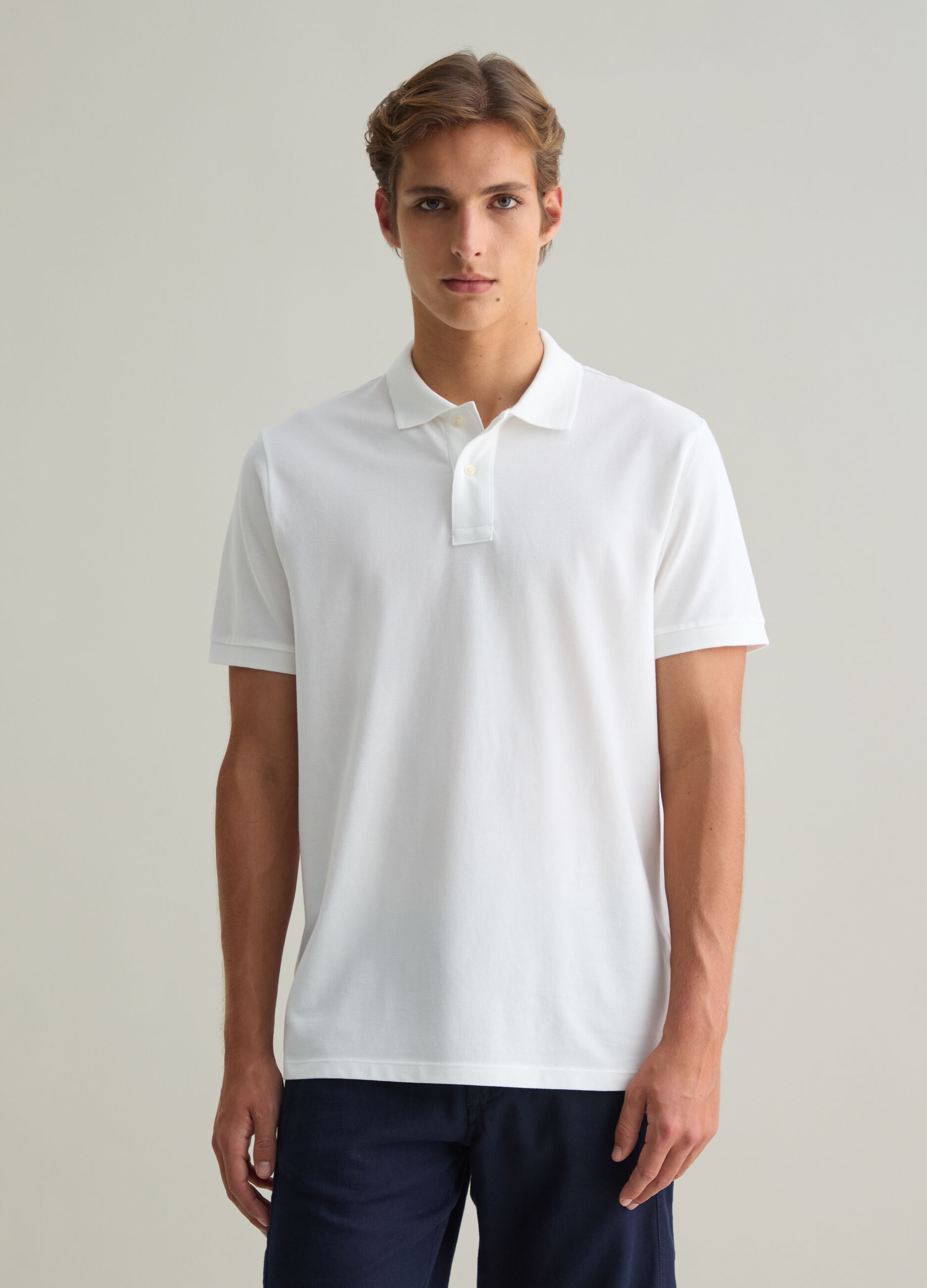Polo da uomo in puro cotone Supima bianca regular fit