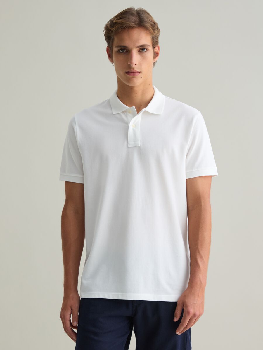 Men's pure cotton white polo regular fit with classic collar_0