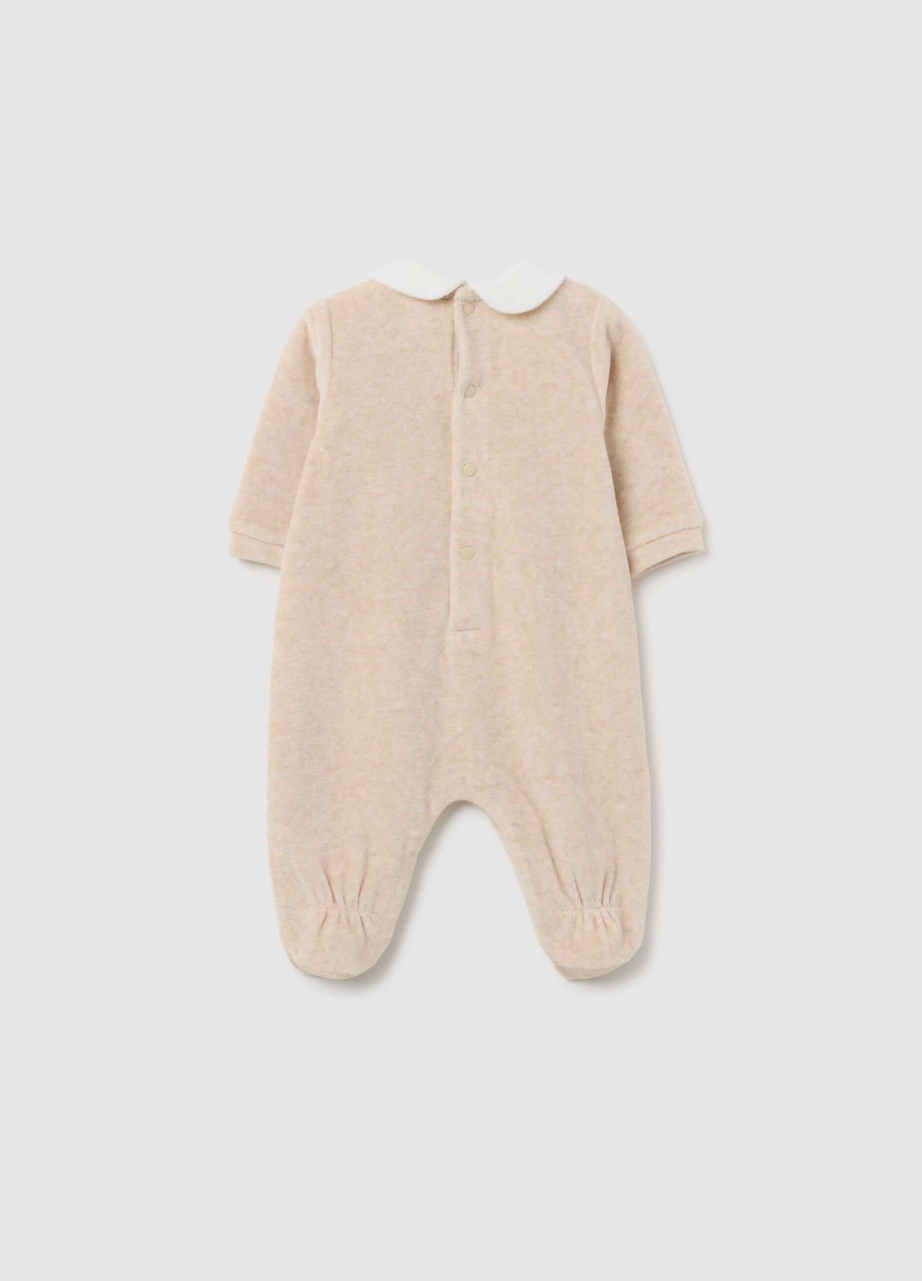 Beige Cotton Blend Baby Onesie