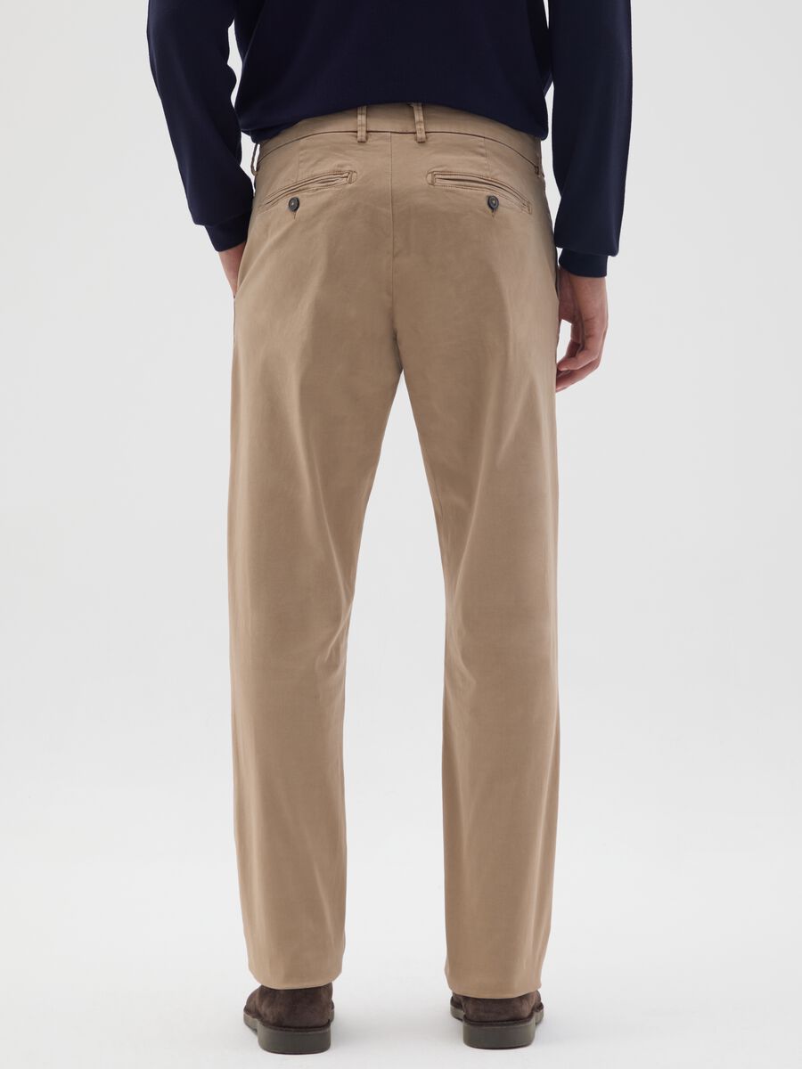 Beige Stretch Cotton Regular Fit Trousers_2