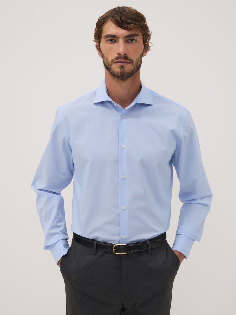 Camicia azzurra in misto lyocell con collo francese easy iron regular fit_0