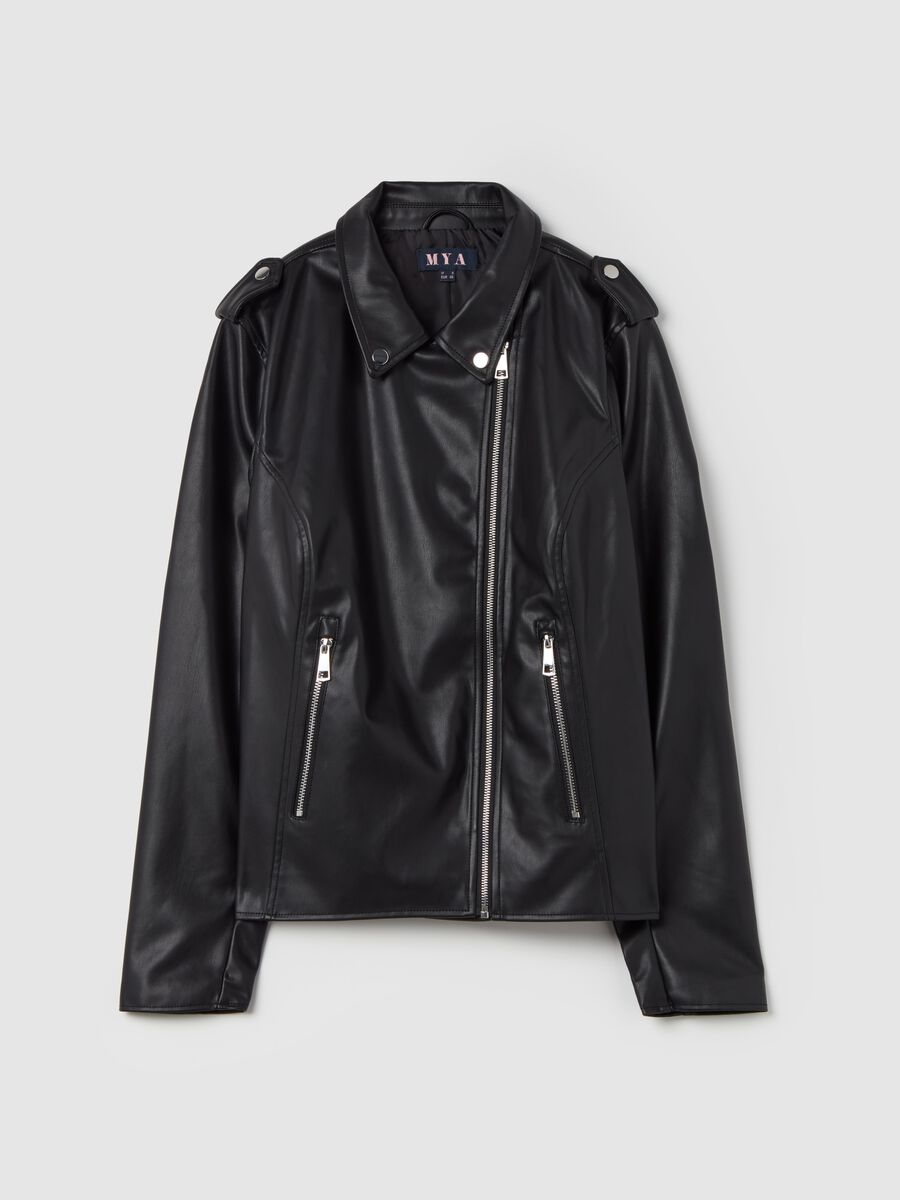 Curvy glossy-effect biker jacket with zip_4