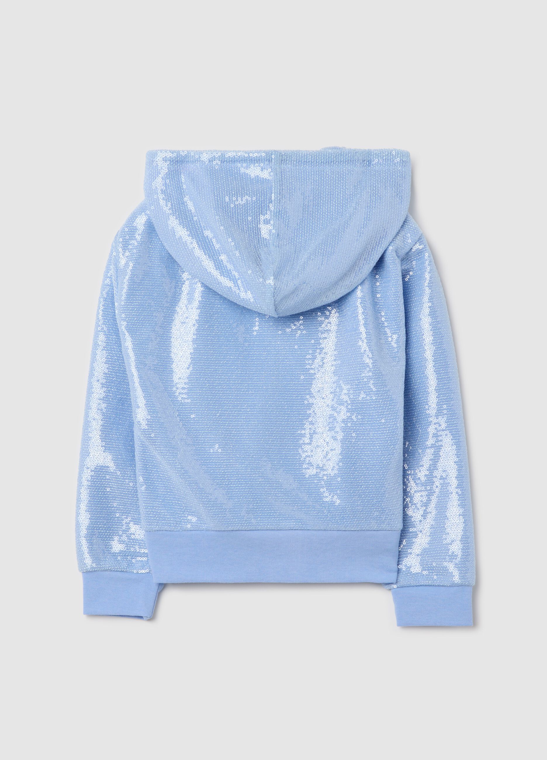 Light blue sweatshirt with sequins and zip