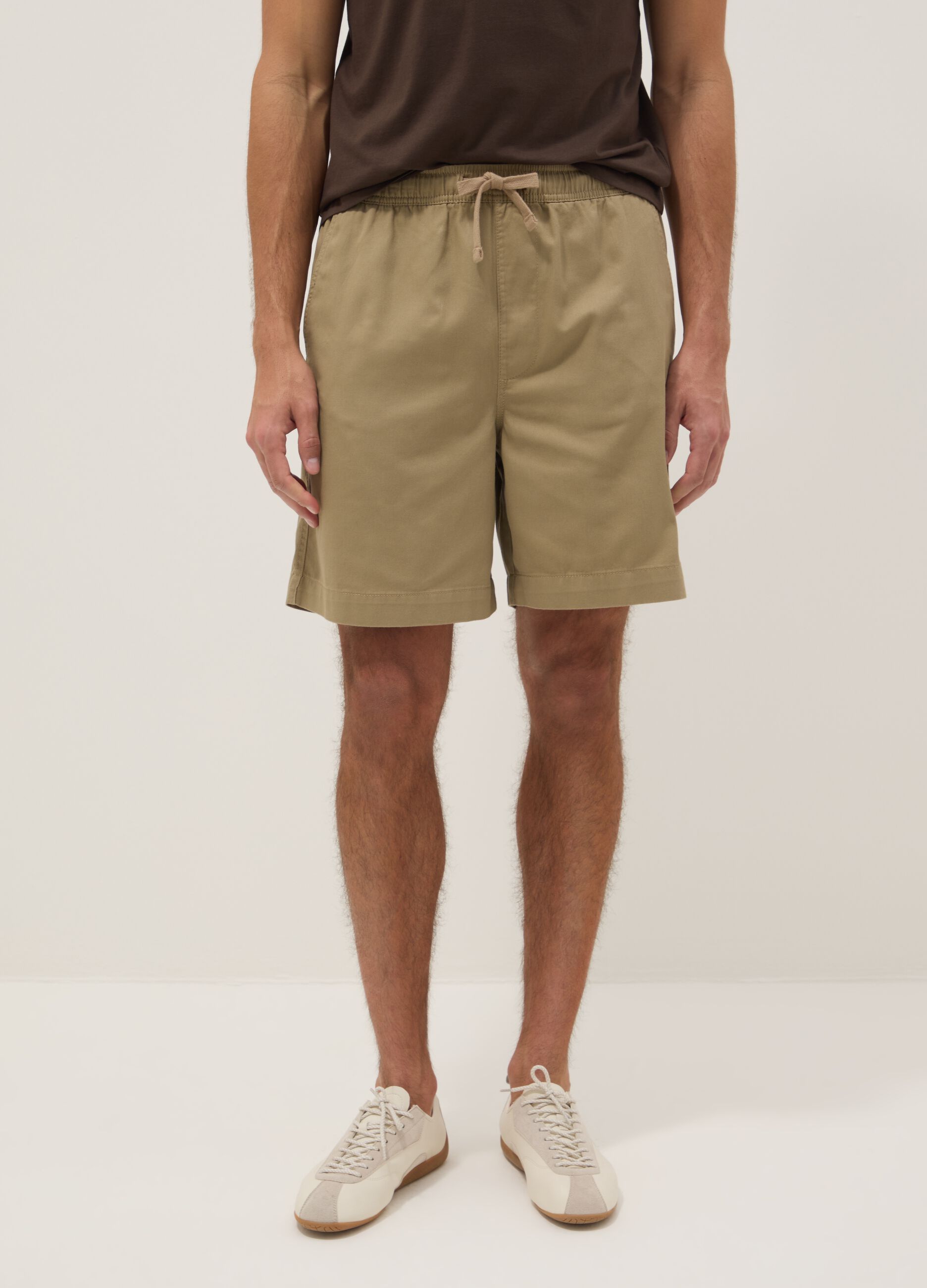 Beige regular-fit pure cotton shorts