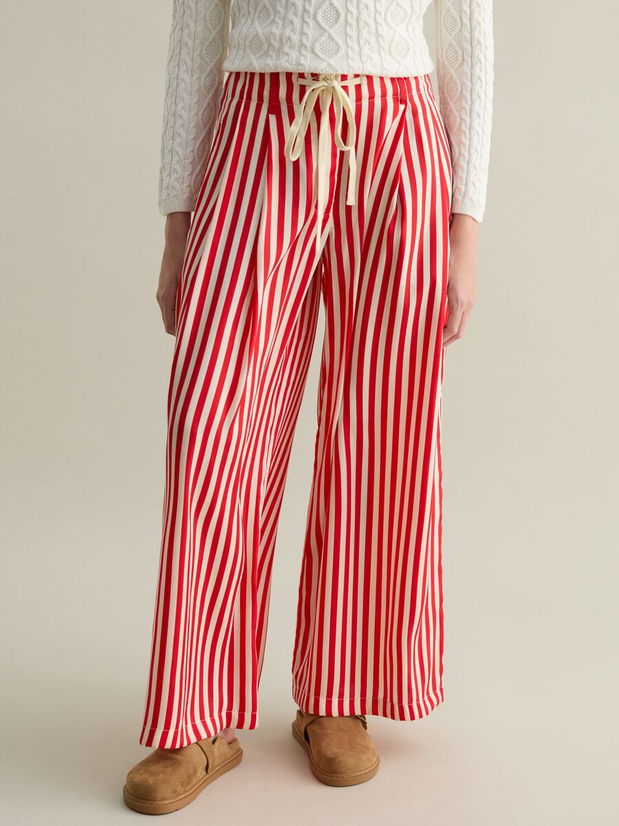 Wide-leg striped trousers with drawstring_1