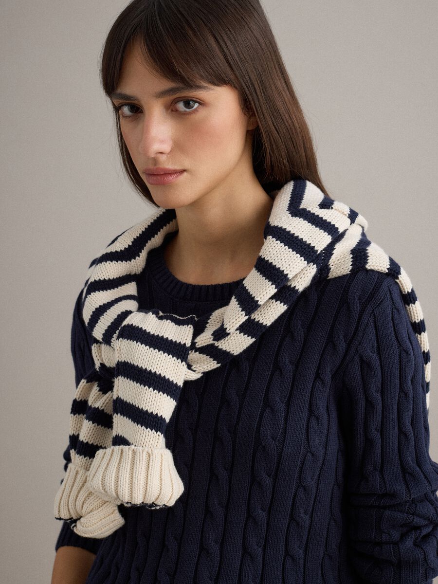 Blue sweater in pure cotton with regular fit and cable knit_0