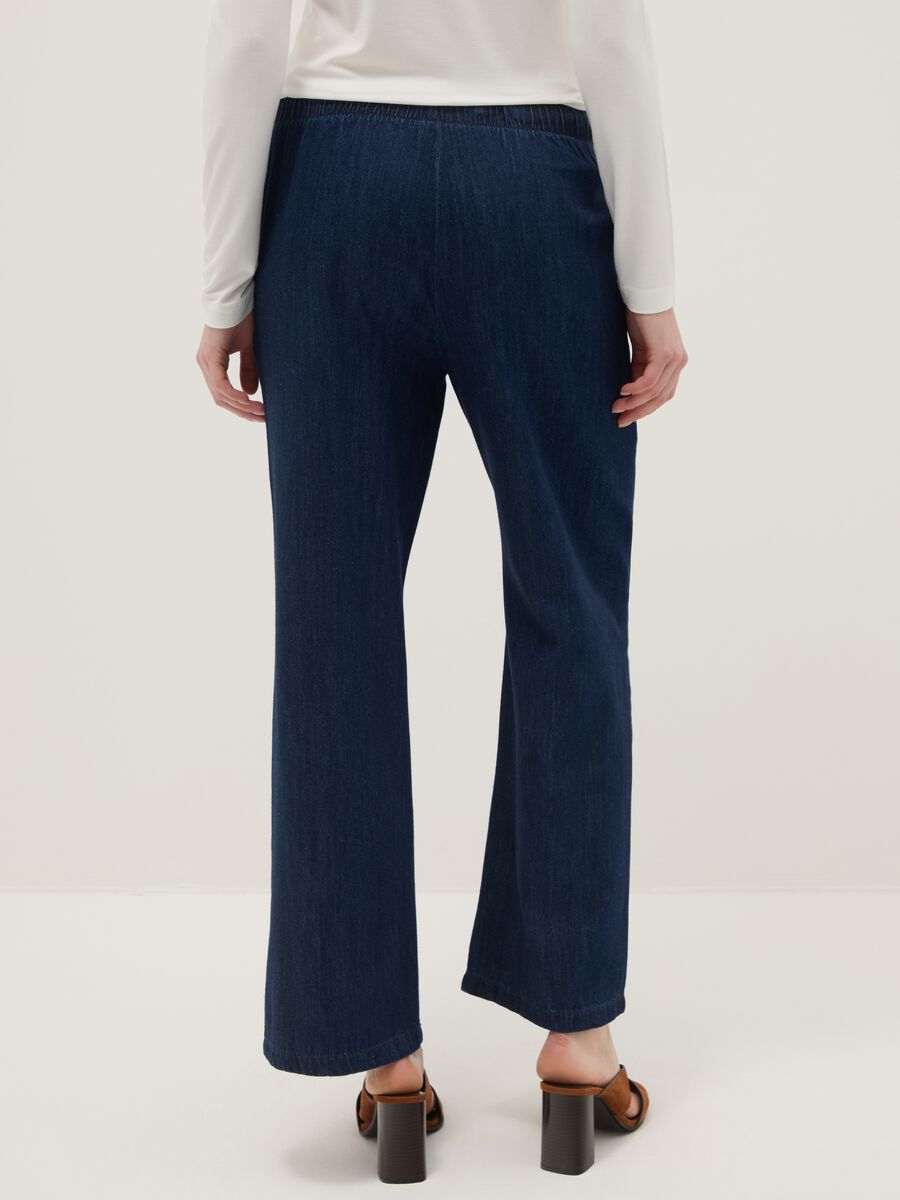 Wide-leg blue denim pure cotton trousers with elastic waist_2