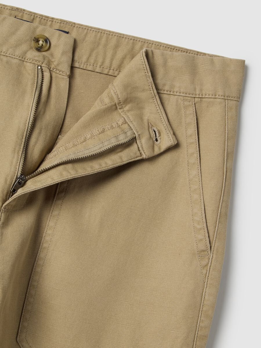 Pantaloni in cotone e lino beige regular fit_5
