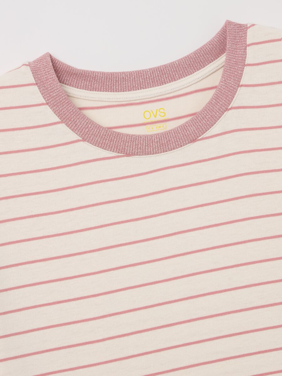 Pink and beige striped T-shirt with short sleeves_5