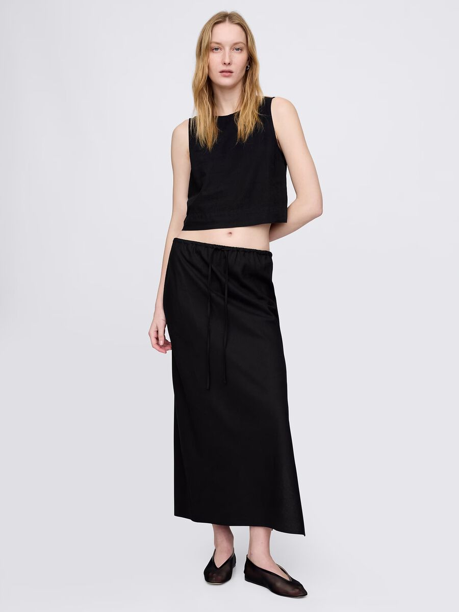 Long black skirt in linen and viscose_0