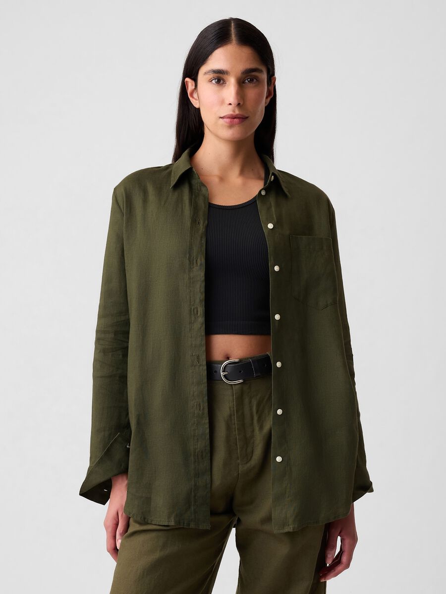 Boyfriend-fit shirt in linen with pocket_0