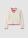White pure cotton cable-knit V-neck jumper for girls_3