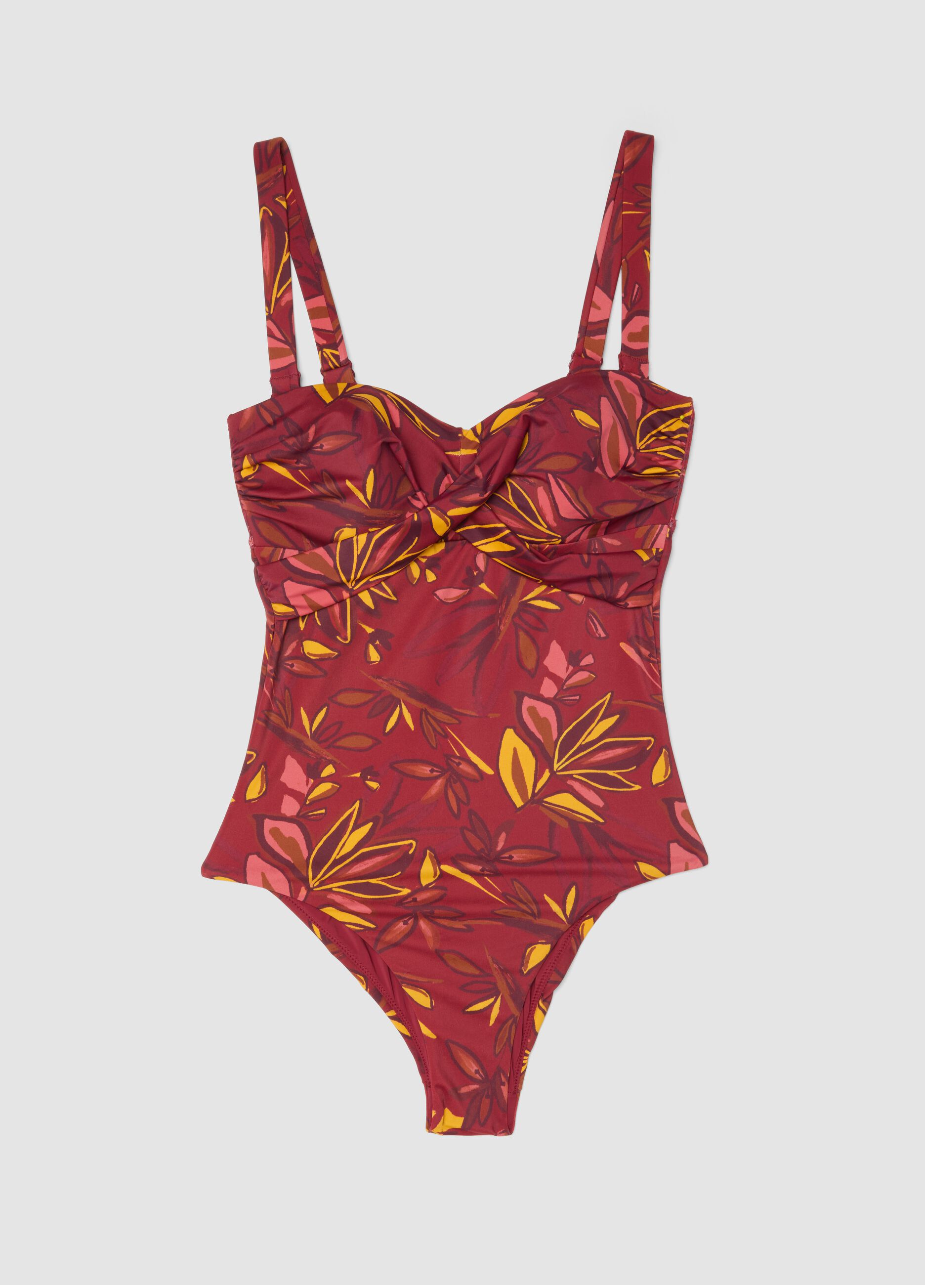 Multicoloured stretch floral-print swimsuit