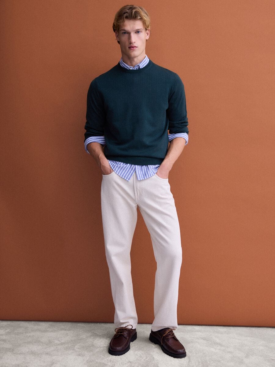 Maglia verde girocollo in pura lana merino regular fit_1