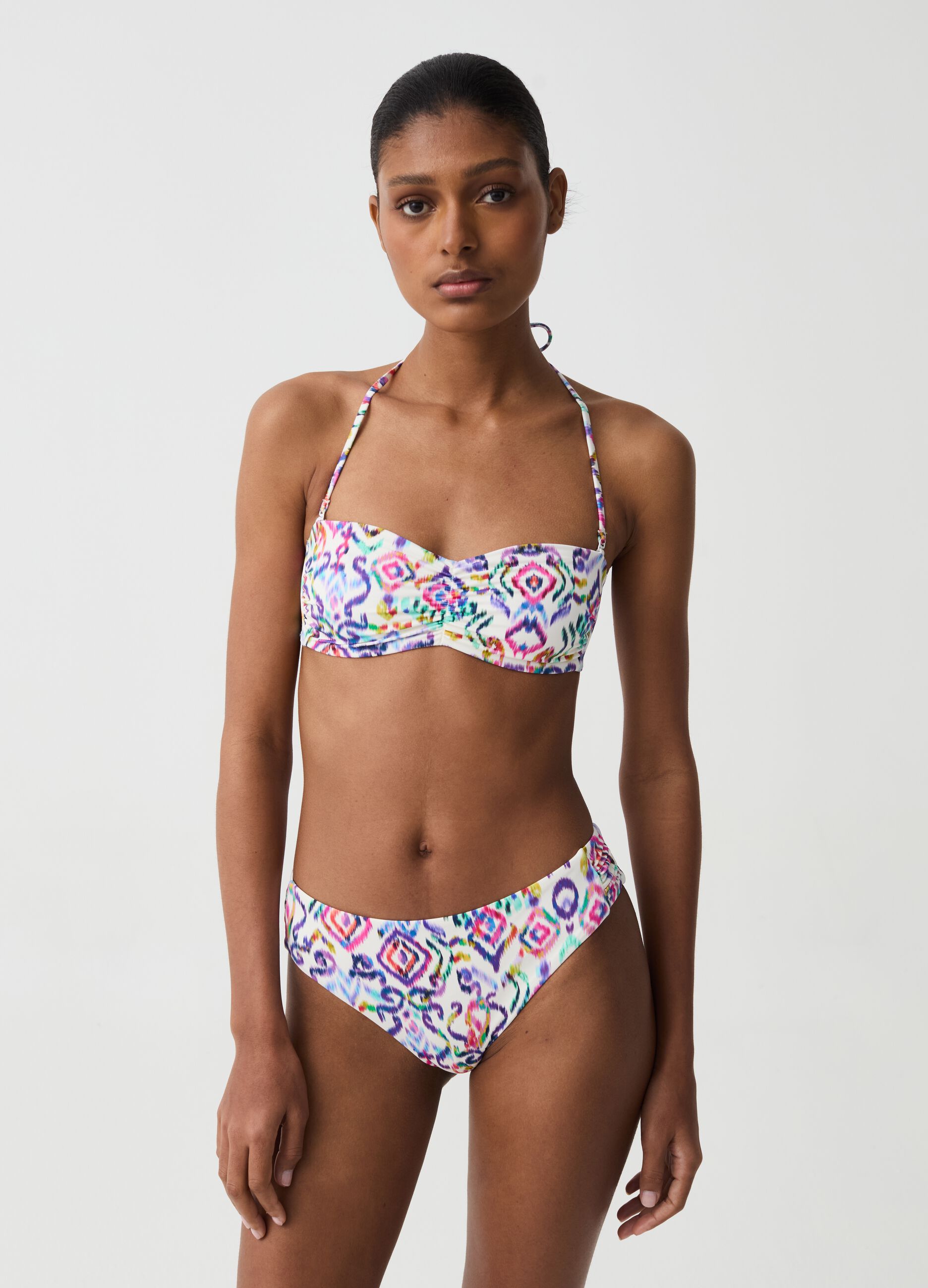 Bandeau bikini top with ikat print
