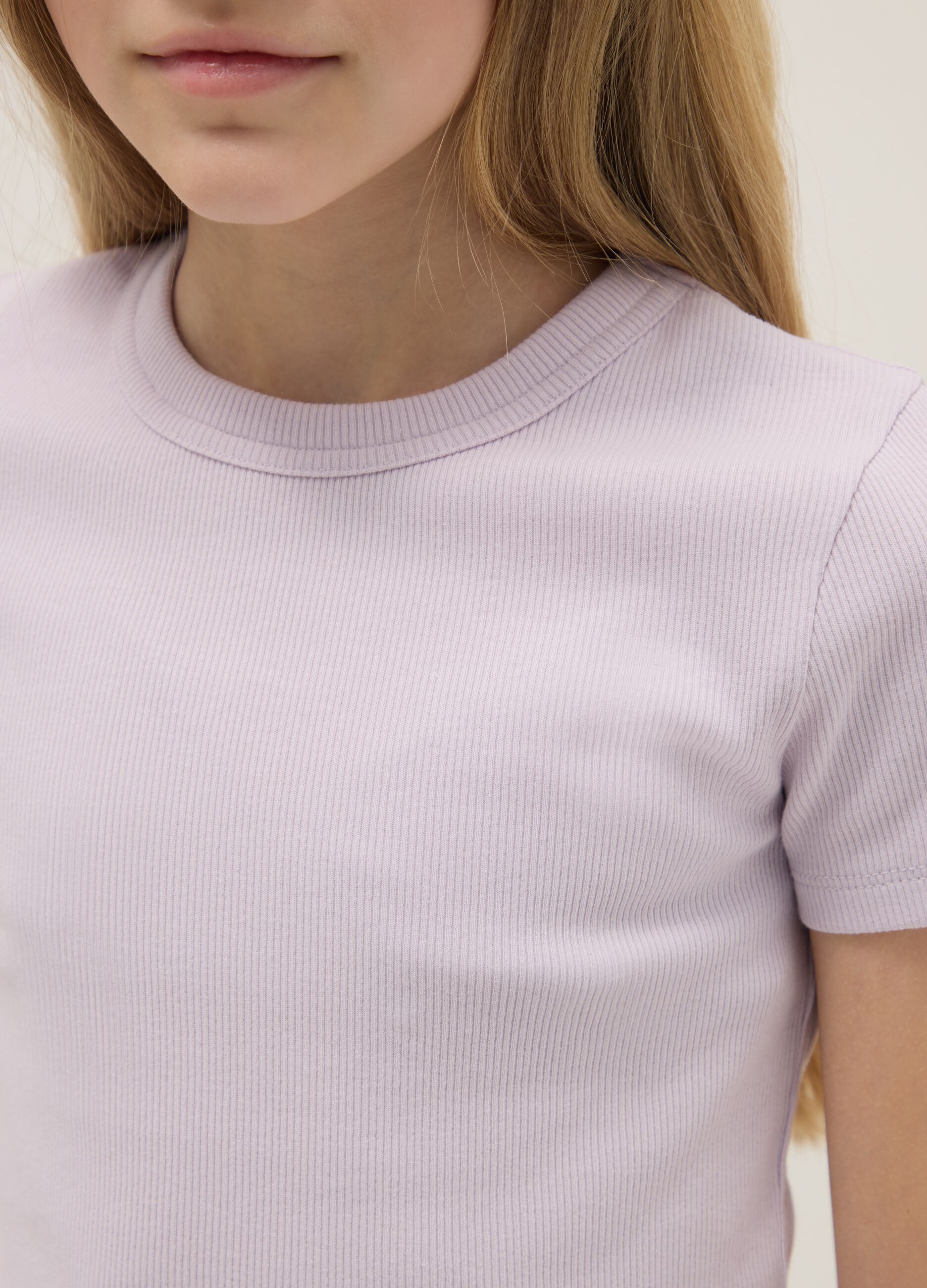 T-shirt fitted in cotone elasticizzato viola per ragazza