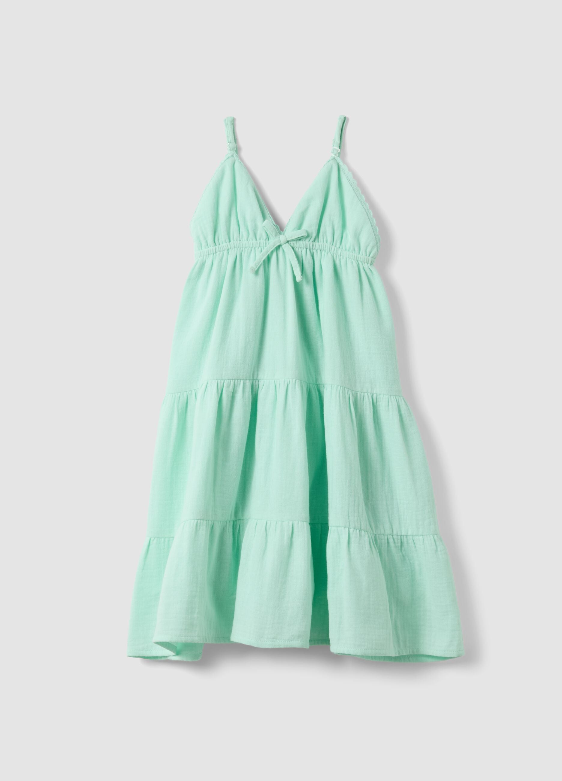 Green pure cotton mini dress with thin straps