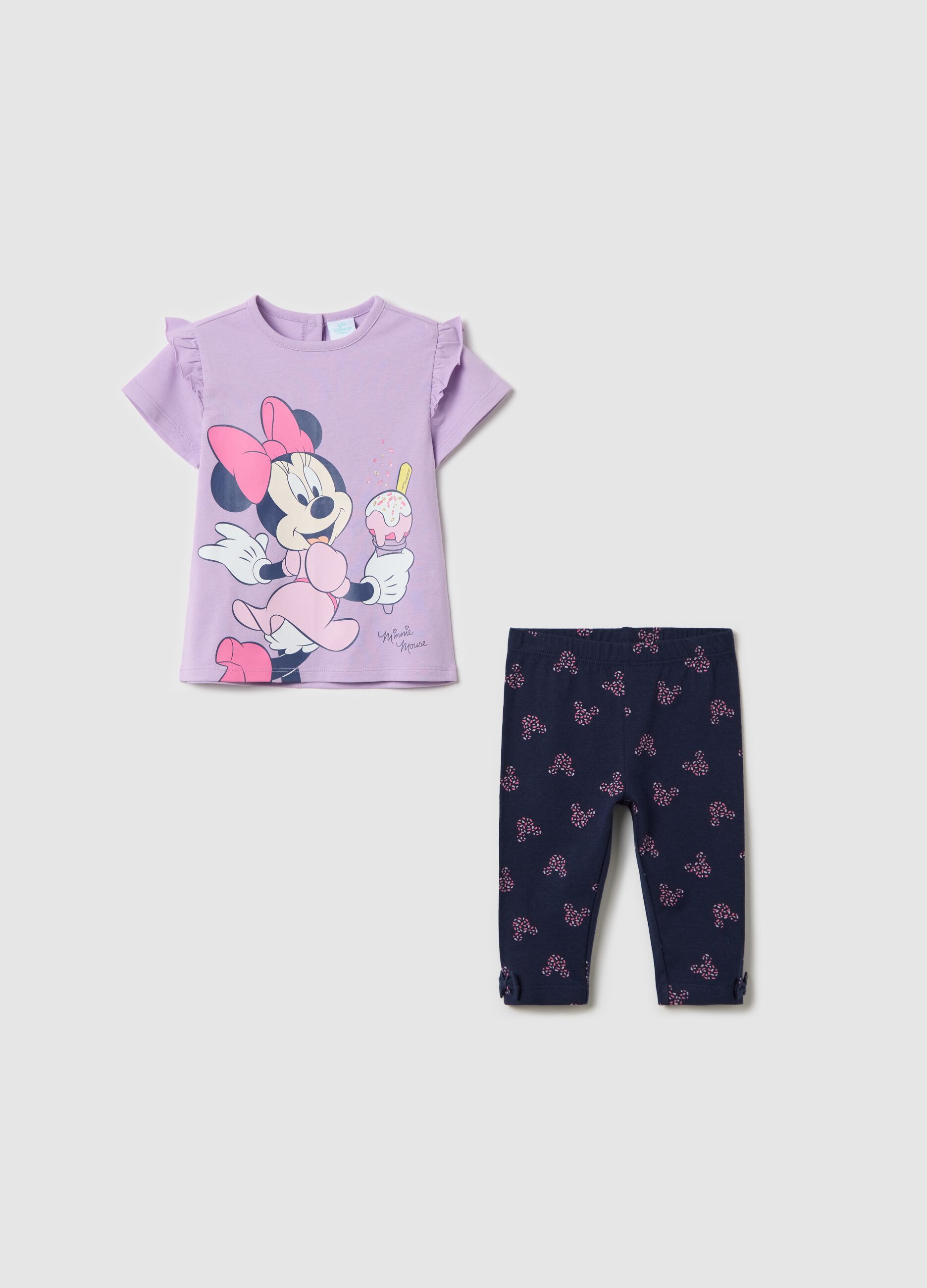 Purple and blue jogging set in stretch cotton with Minnie Mouse print
