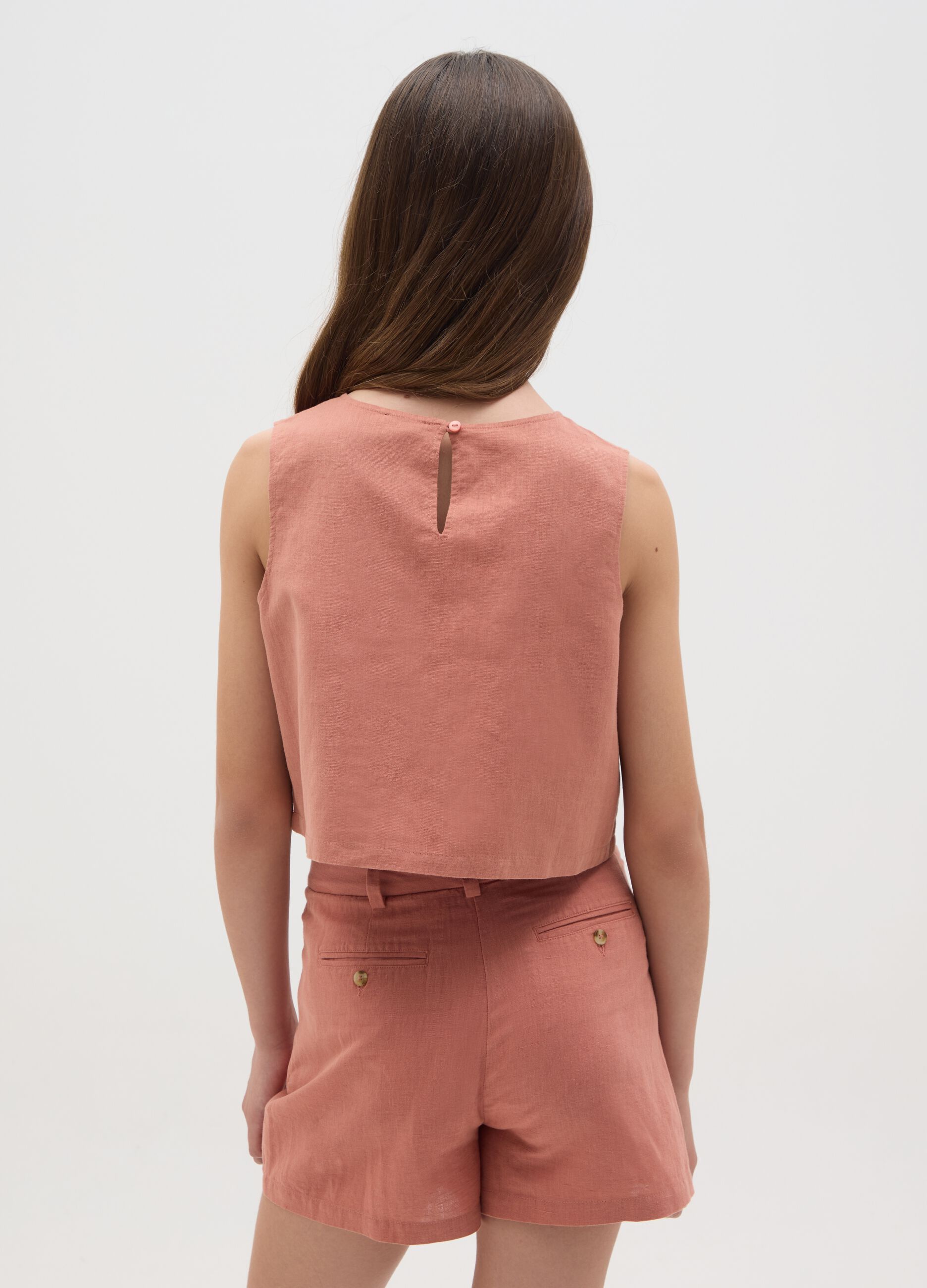 Sleeveless Top in Cotton and Linen Blend for OVS Kids