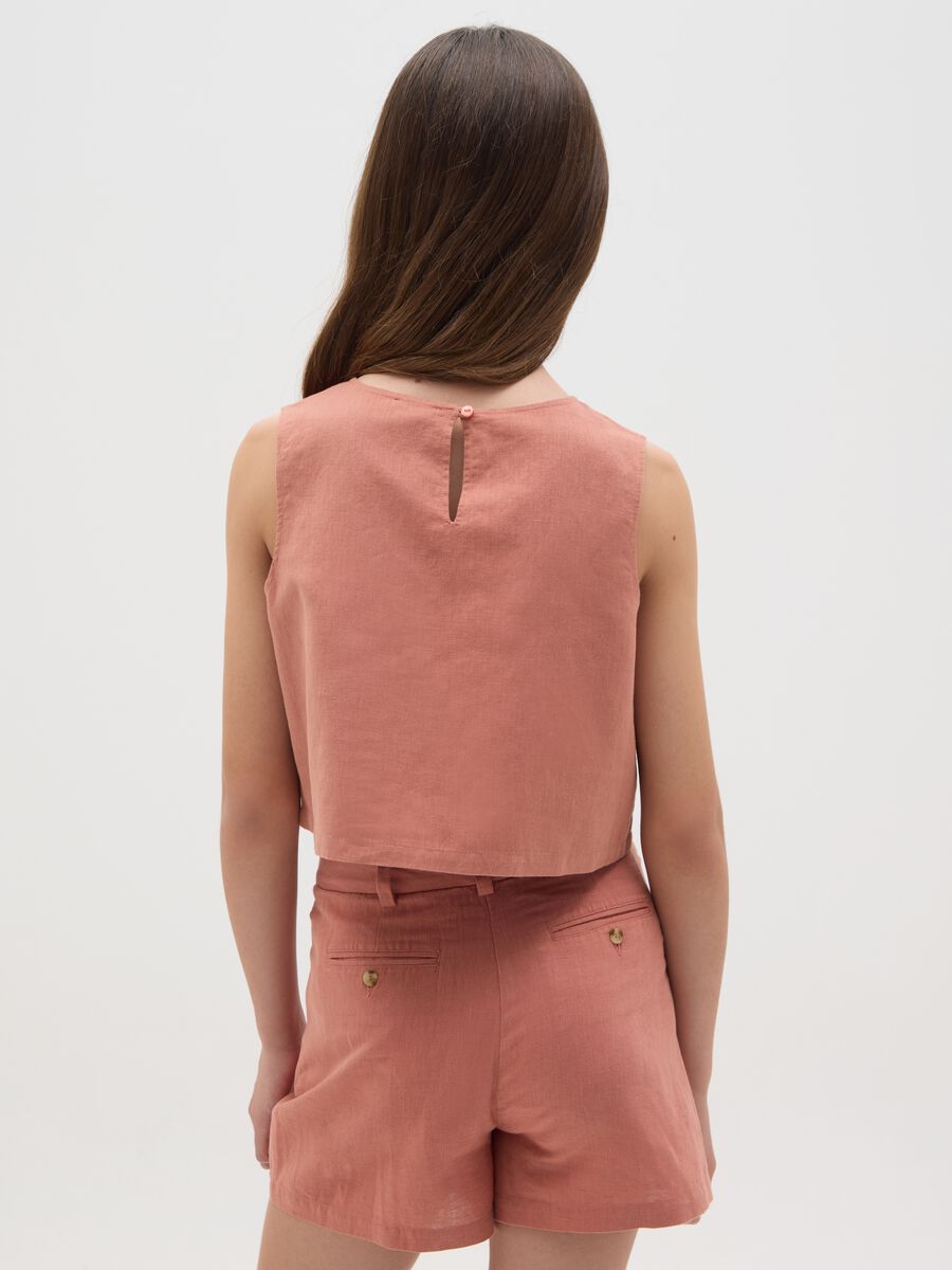 Top da ragazza in misto cotone e lino rosa regular fit_2