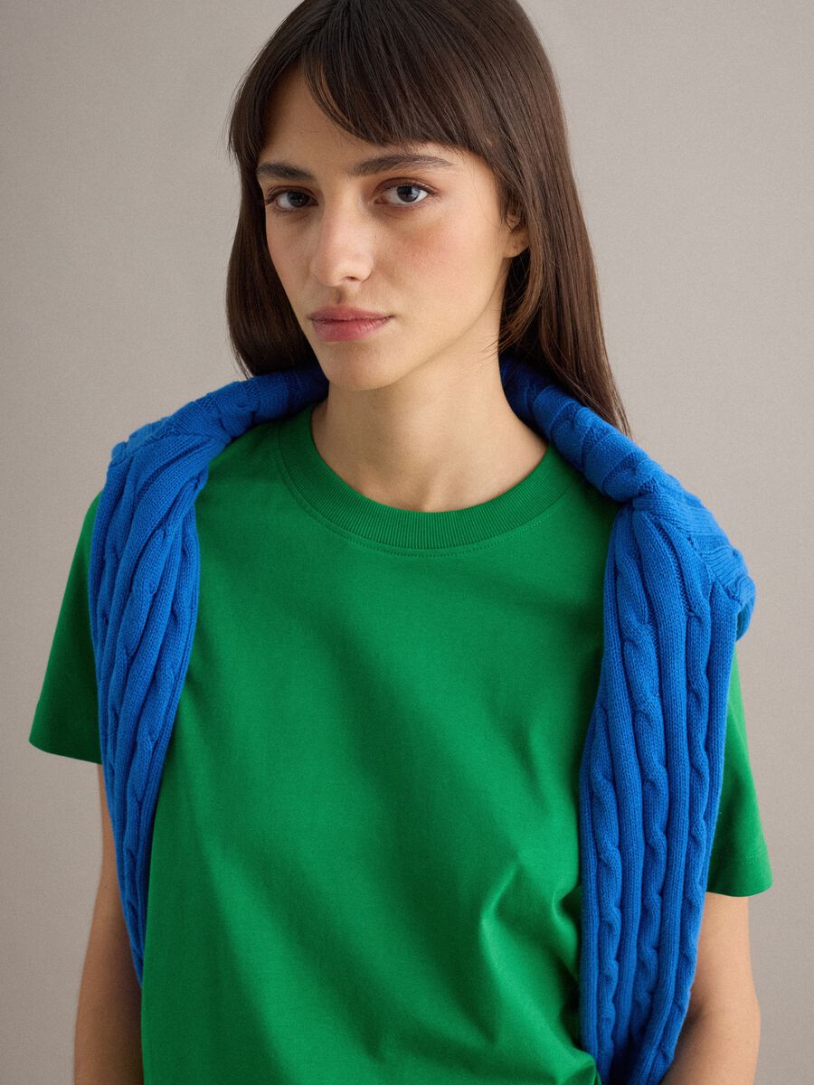 T-shirt girocollo in puro cotone verde regular fit_2
