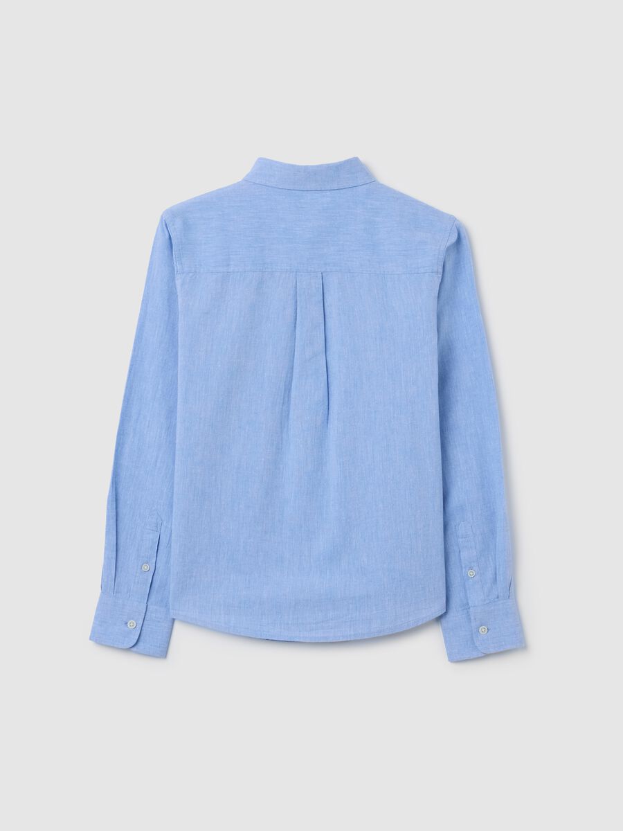 Camicia da ragazzo in misto cotone e lino azzurra regular fit_1