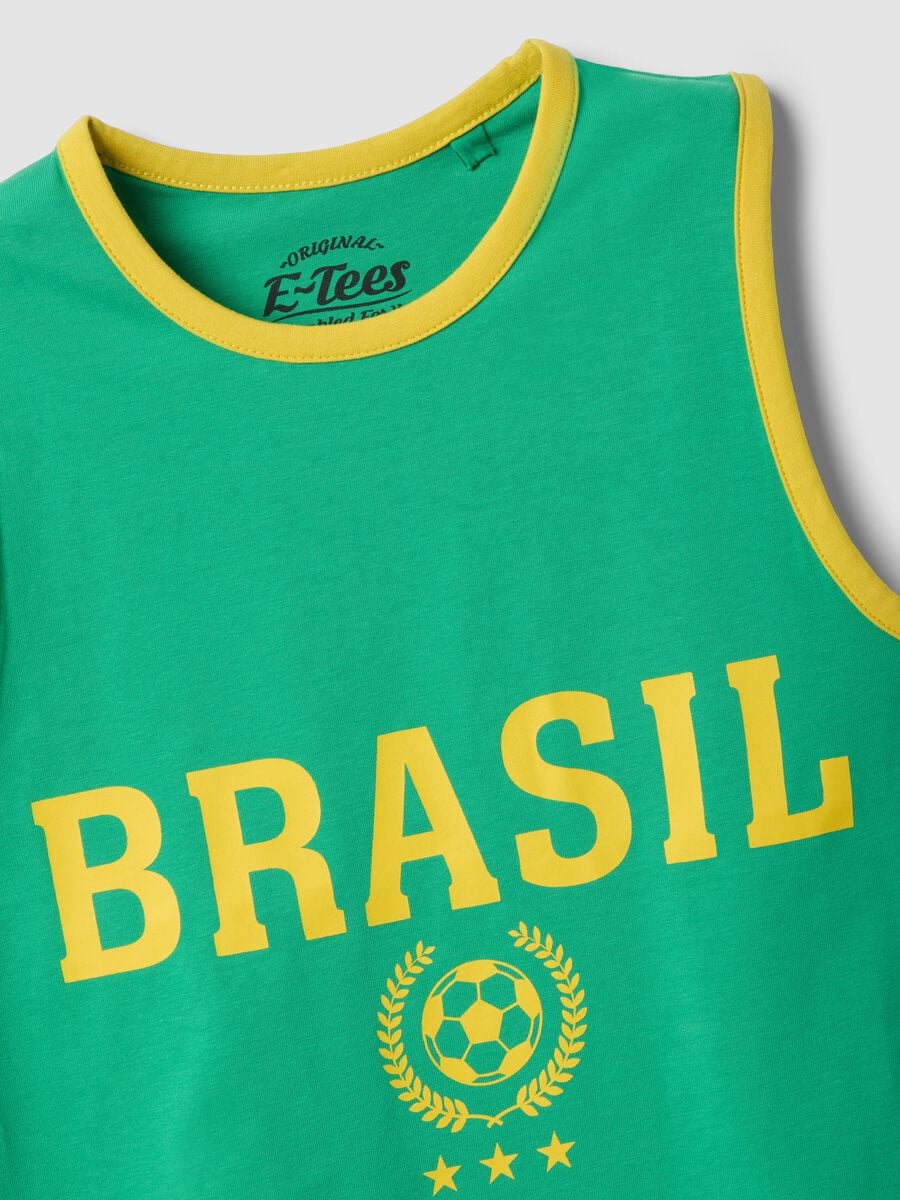 T-shirt verde in cotone elasticizzato con scritta Brasil regular fit_5
