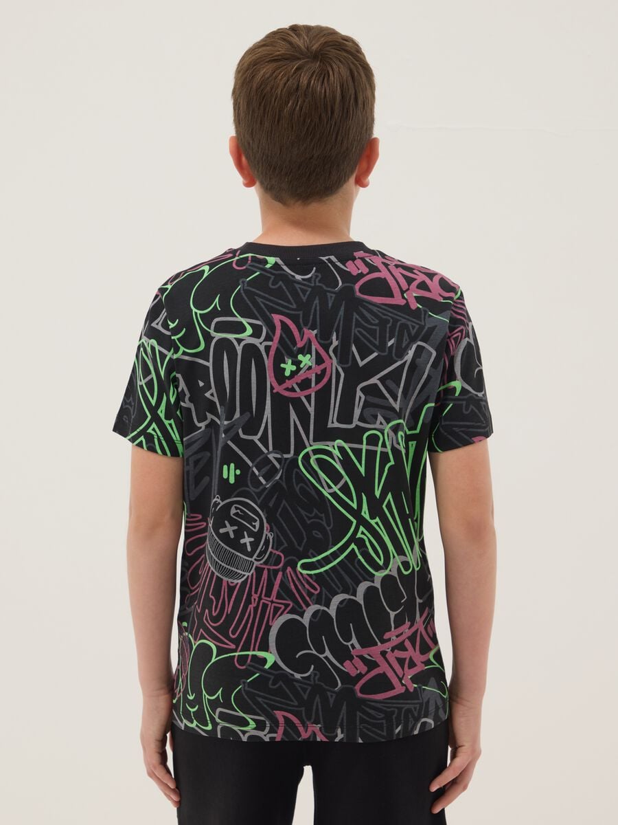 Boys&rsquo; pure cotton multicolour graffiti T-shirt, regular fit_1