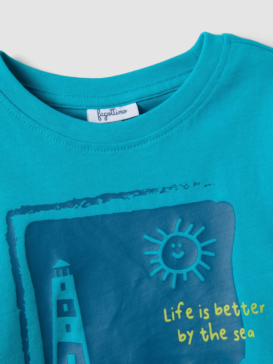 T-shirt azzurra a maniche corte in cotone organico_2