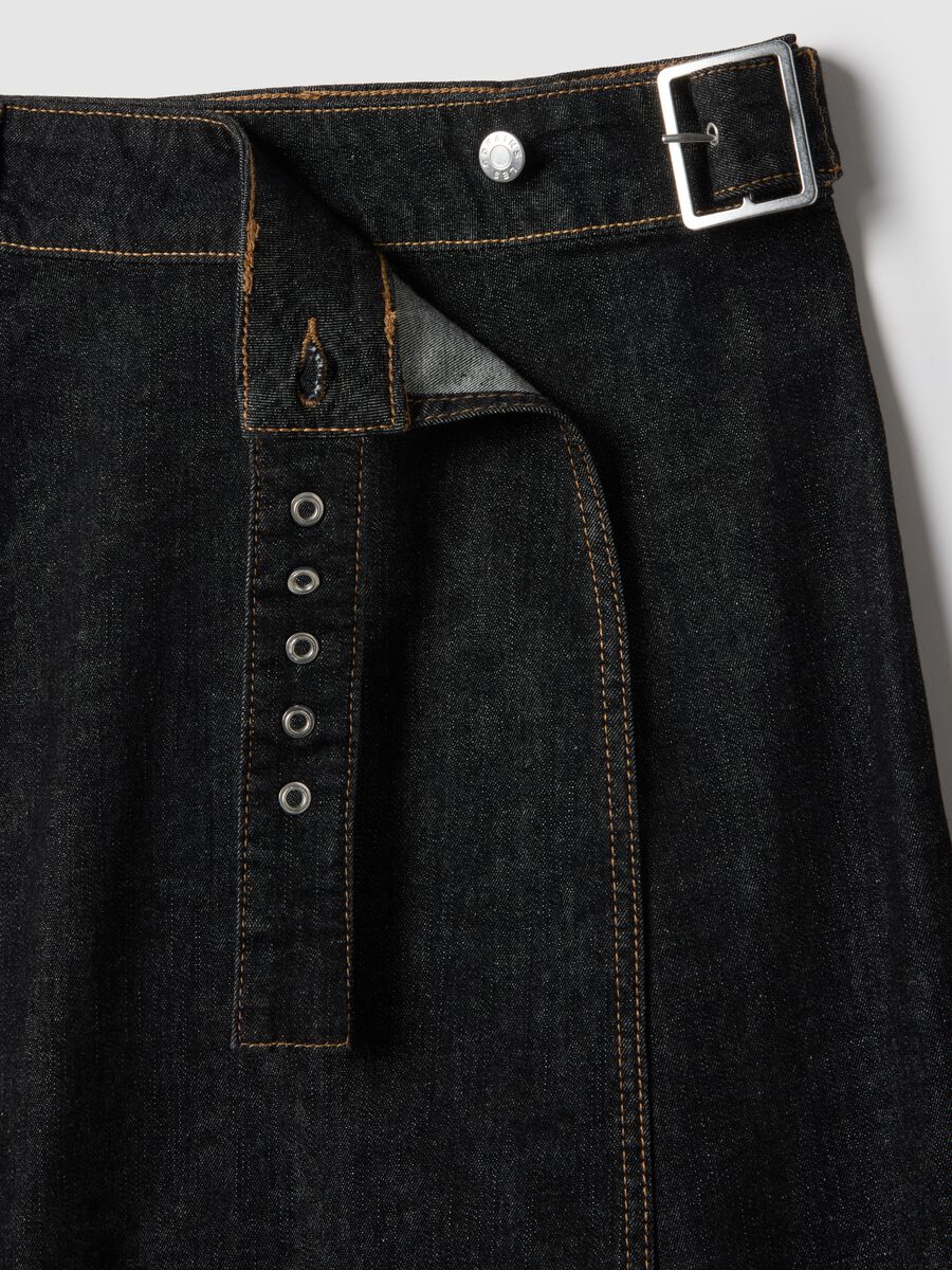 Black stretch cotton skirt regular fit with belt_5