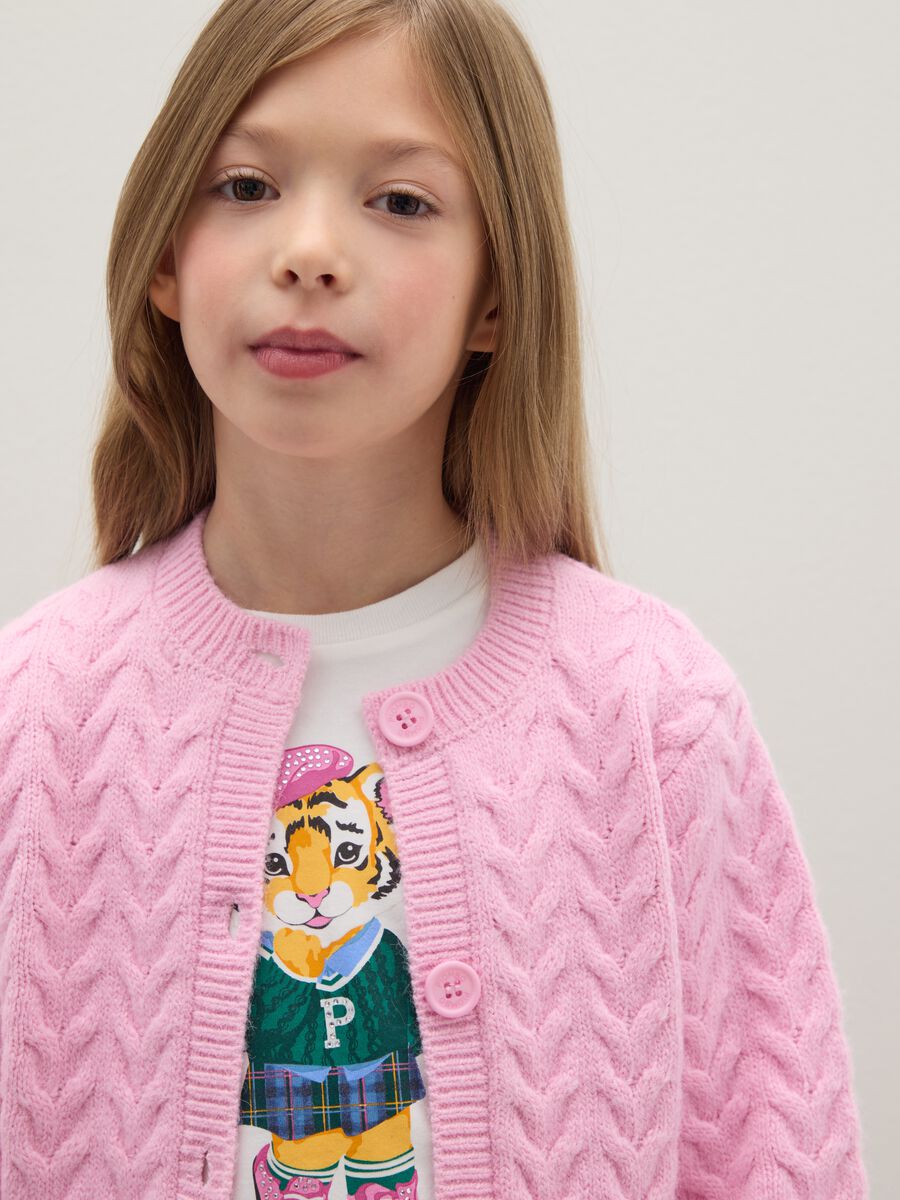 Girls' pink regular fit knitted cardigan_1