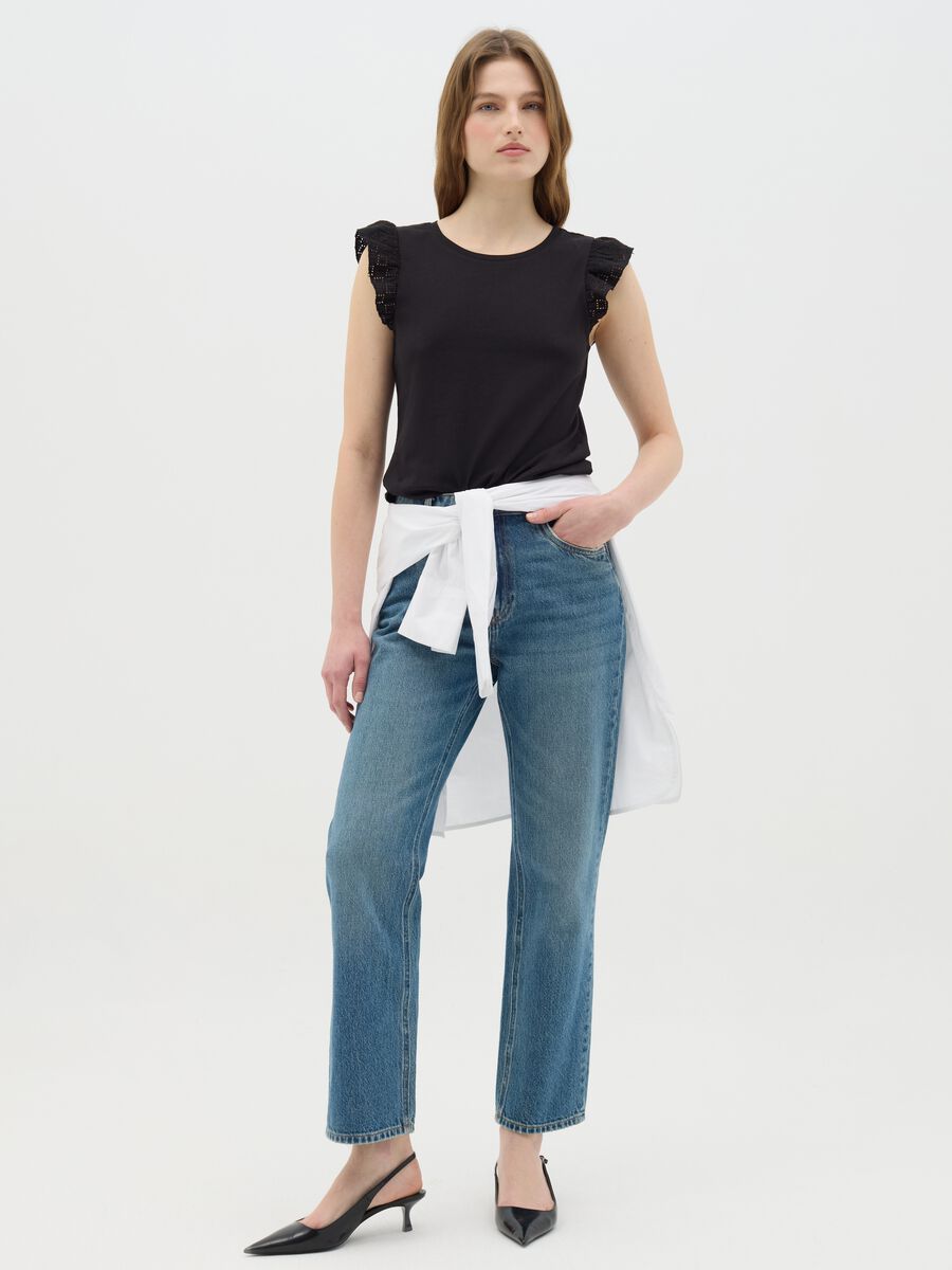 Black tank top with contrasting ruffles in cotton_1