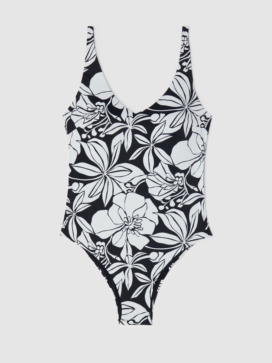 White and black floral one-piece swimsuit_4
